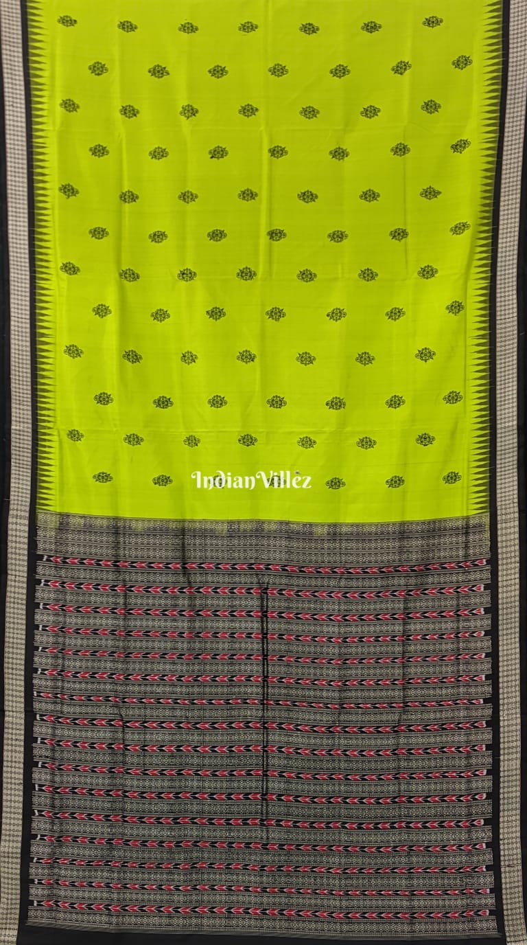 Parrot Green Bomkai Sambalpuri Ikat Silk Saree