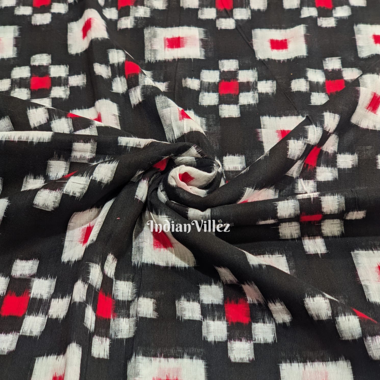Black Pasapali Theme Sambalpuri Ikat Cotton Fabric