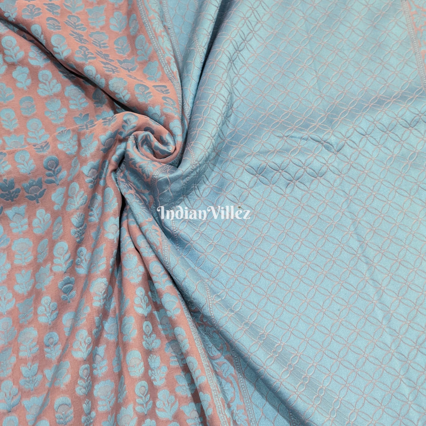 Sky Blue Flower Design Banarasi Khaddi Georgette Saree