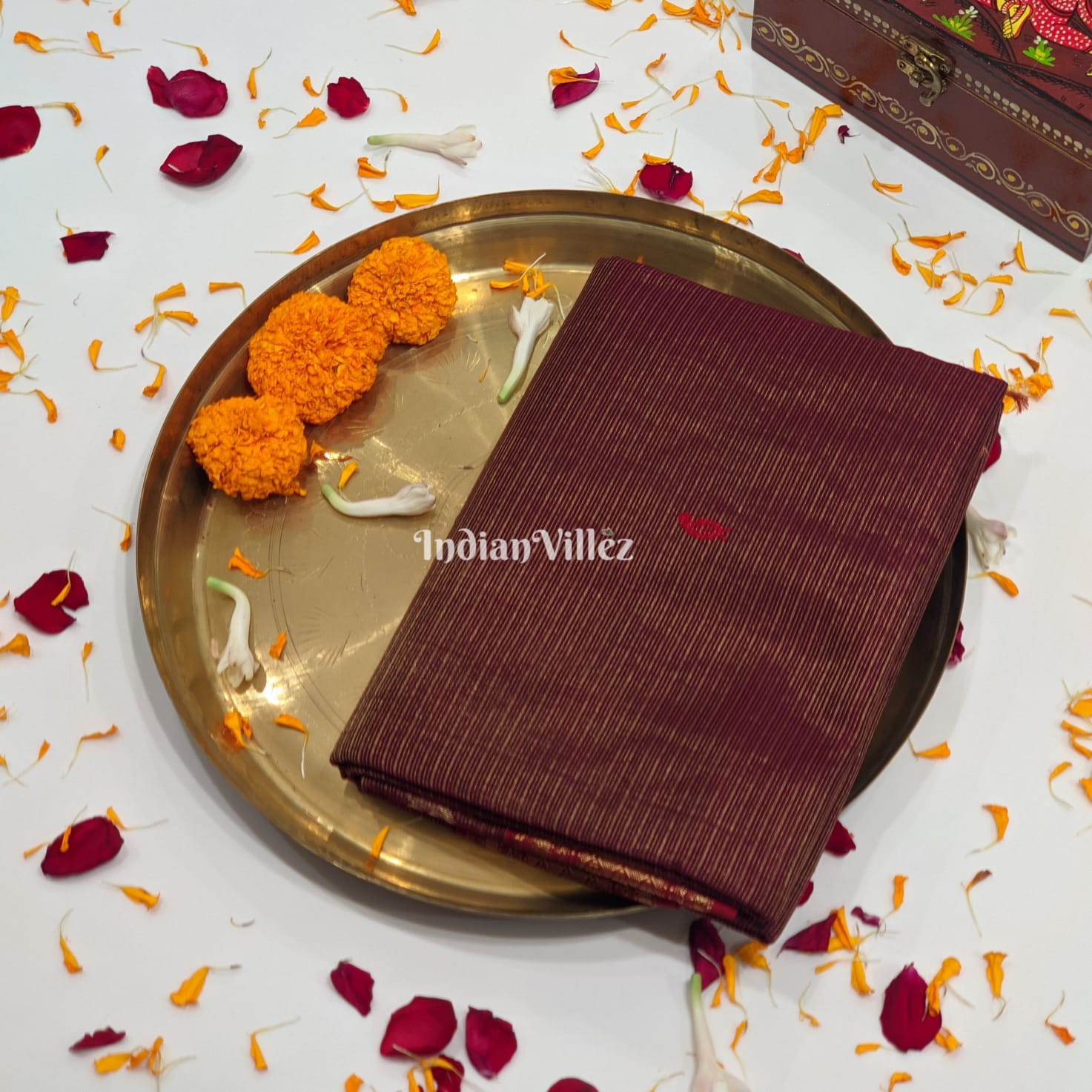Chocolate Brown Maheshwari Silk Saree