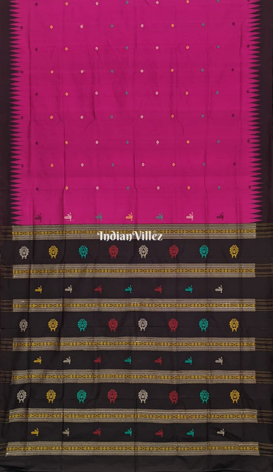 Rani Pink Flower Motifs Bomkai Silk Saree inspired by Ganjam Bomkai Theme