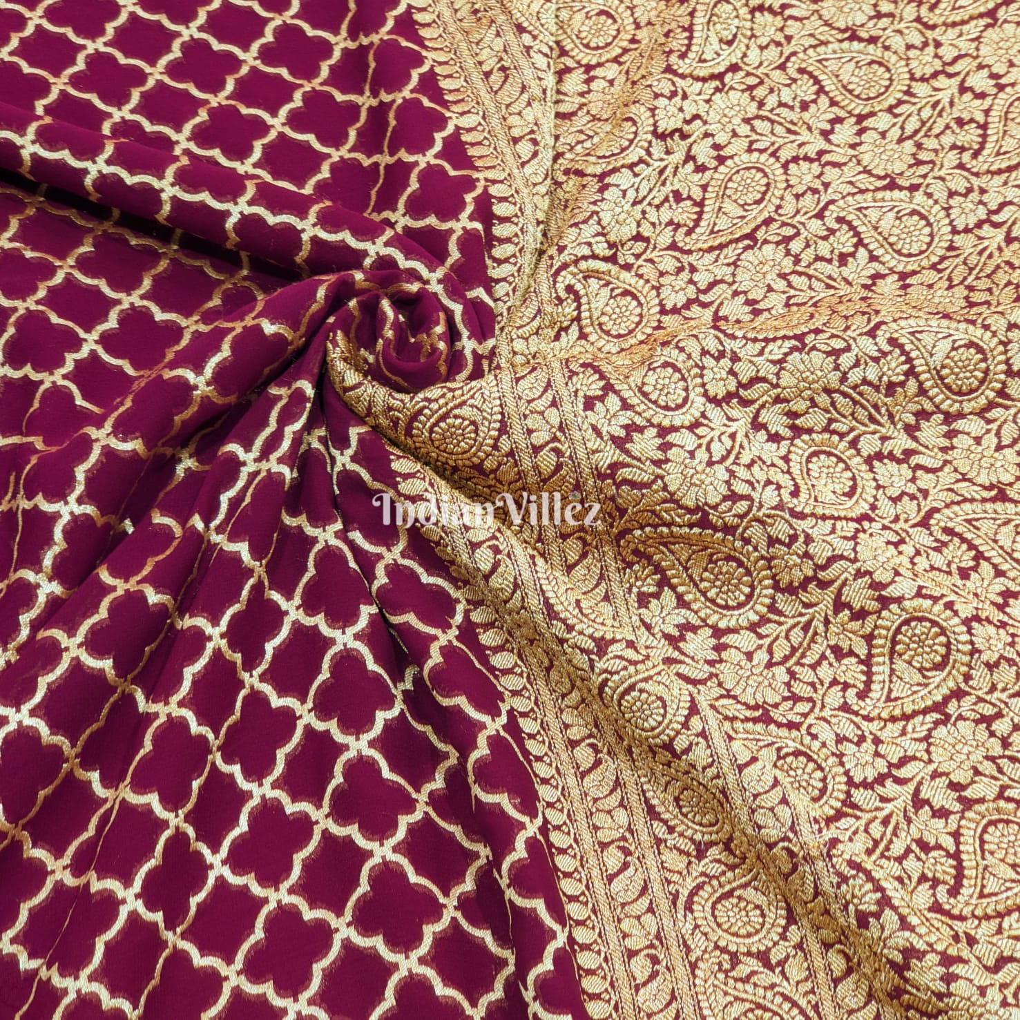 Magenta Banarasi Khaddi Georgette Saree