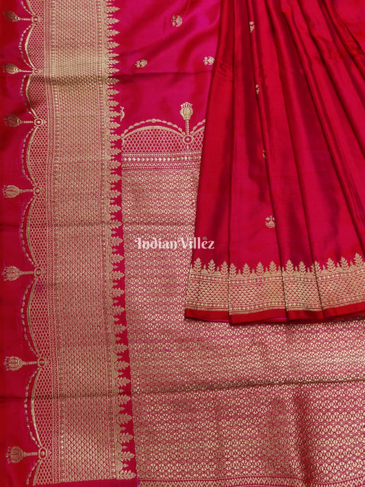 Cherry Red Pure Banarasi Handloom Katan Silk Saree