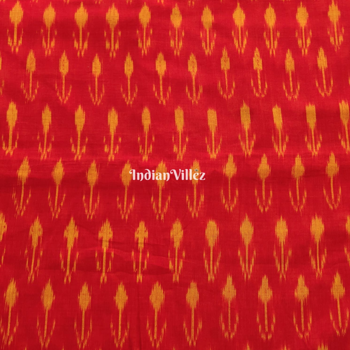 Red Handwoven Cotton Pochampally Ikat Fabric