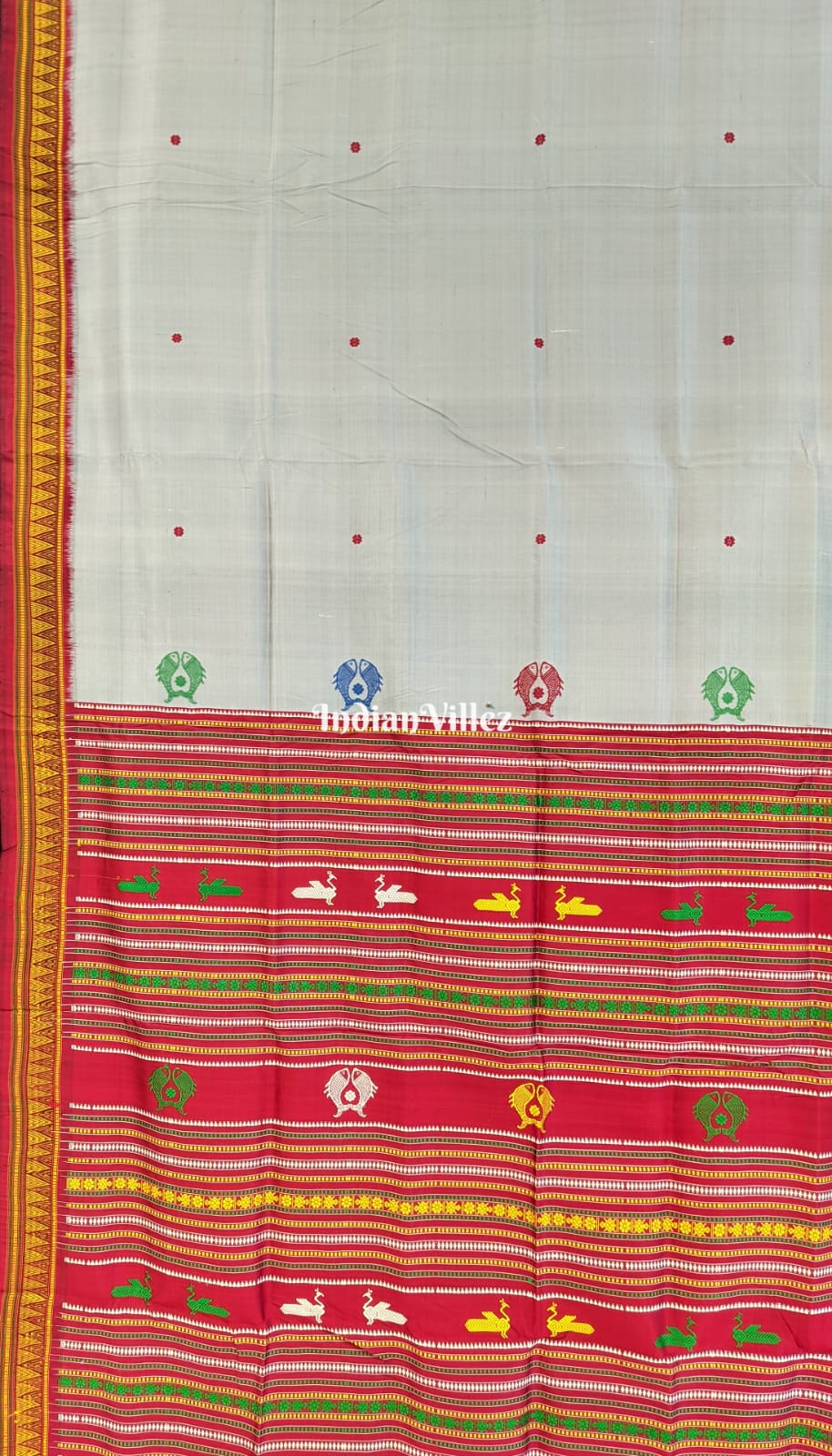 Pearl Grey Odisha Ikat Habaspuri Sambalpuri Silk Saree