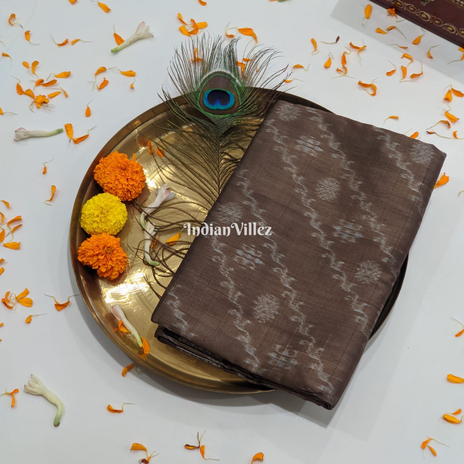 Greige Gray Odisha Handloom Natural Dyed Sambalpuri Silk Saree
