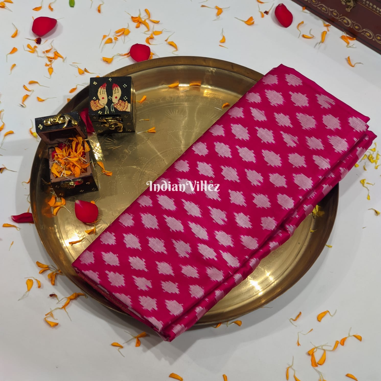 Rani Pink Pochampally Ikat Silk Saree