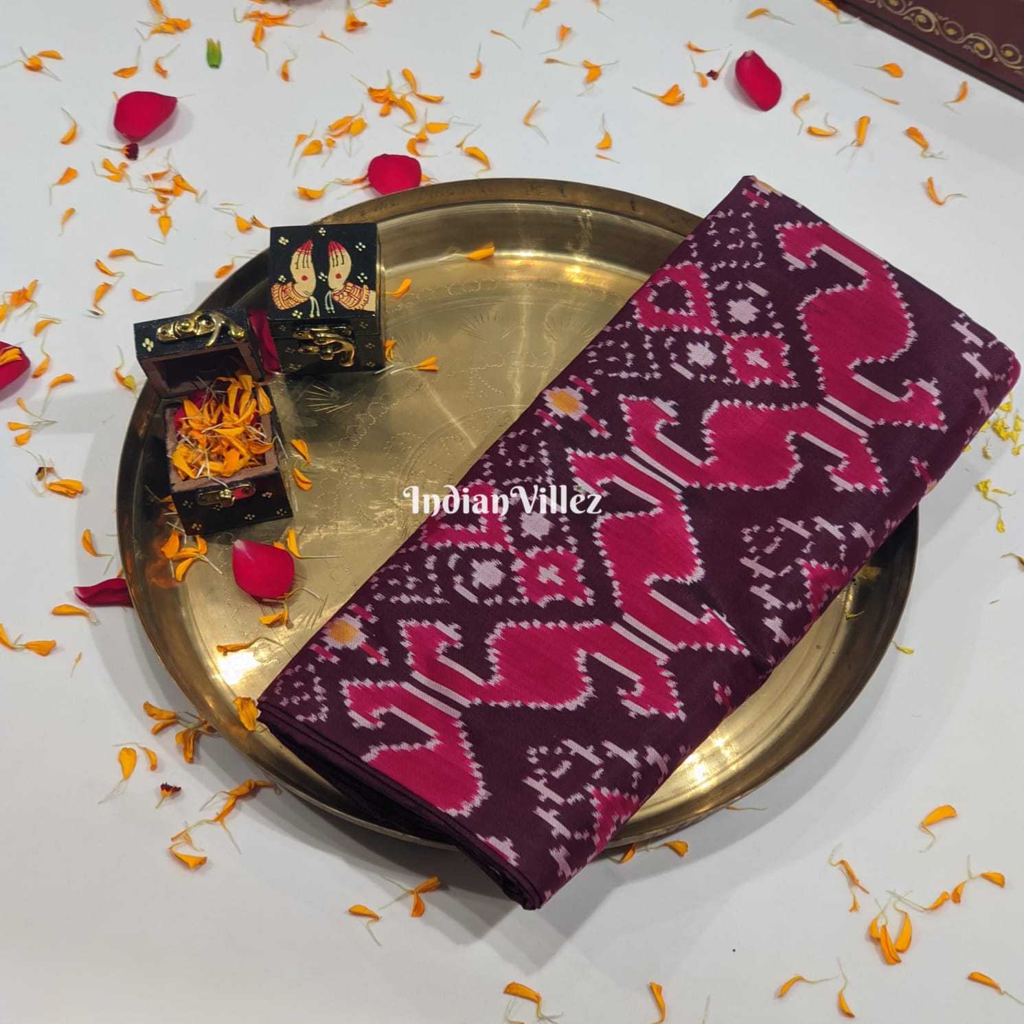 Wine Pink Pochampally Ikkat Silk Handloom Saree