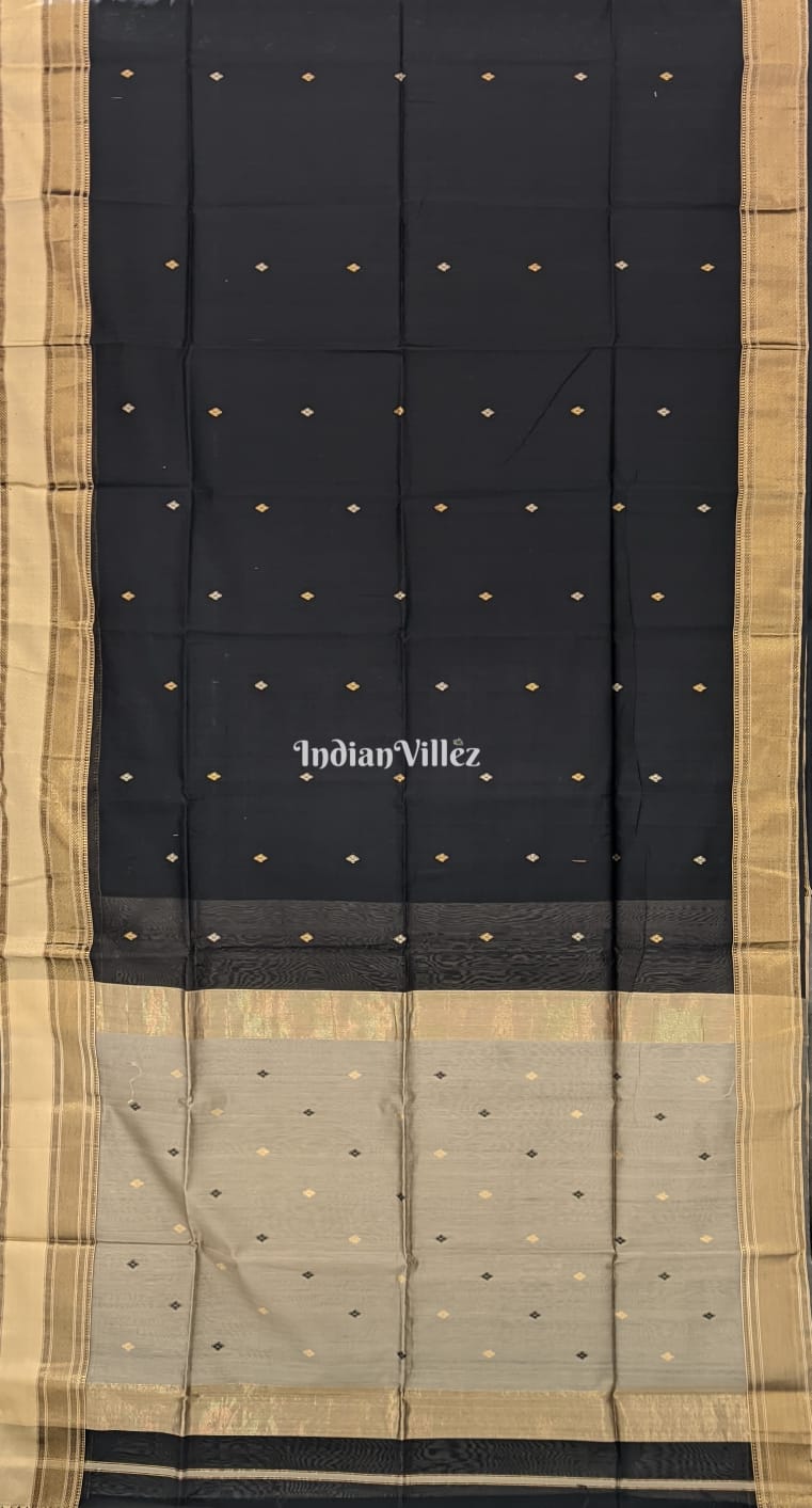 Black Maheshwari Silk* Cotton Saree