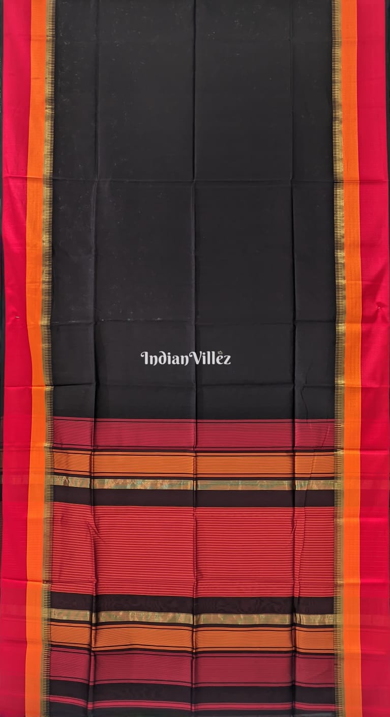 Black Maheshwari Cotton* Silk Saree