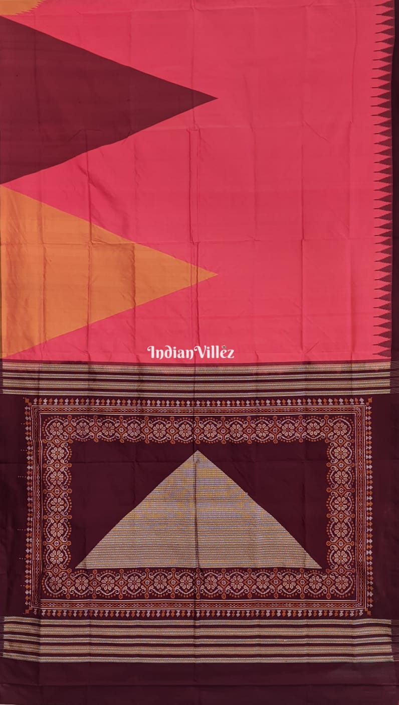 Peach Pyramid Odisha Handloom Ikat Sambalpuri Silk Saree