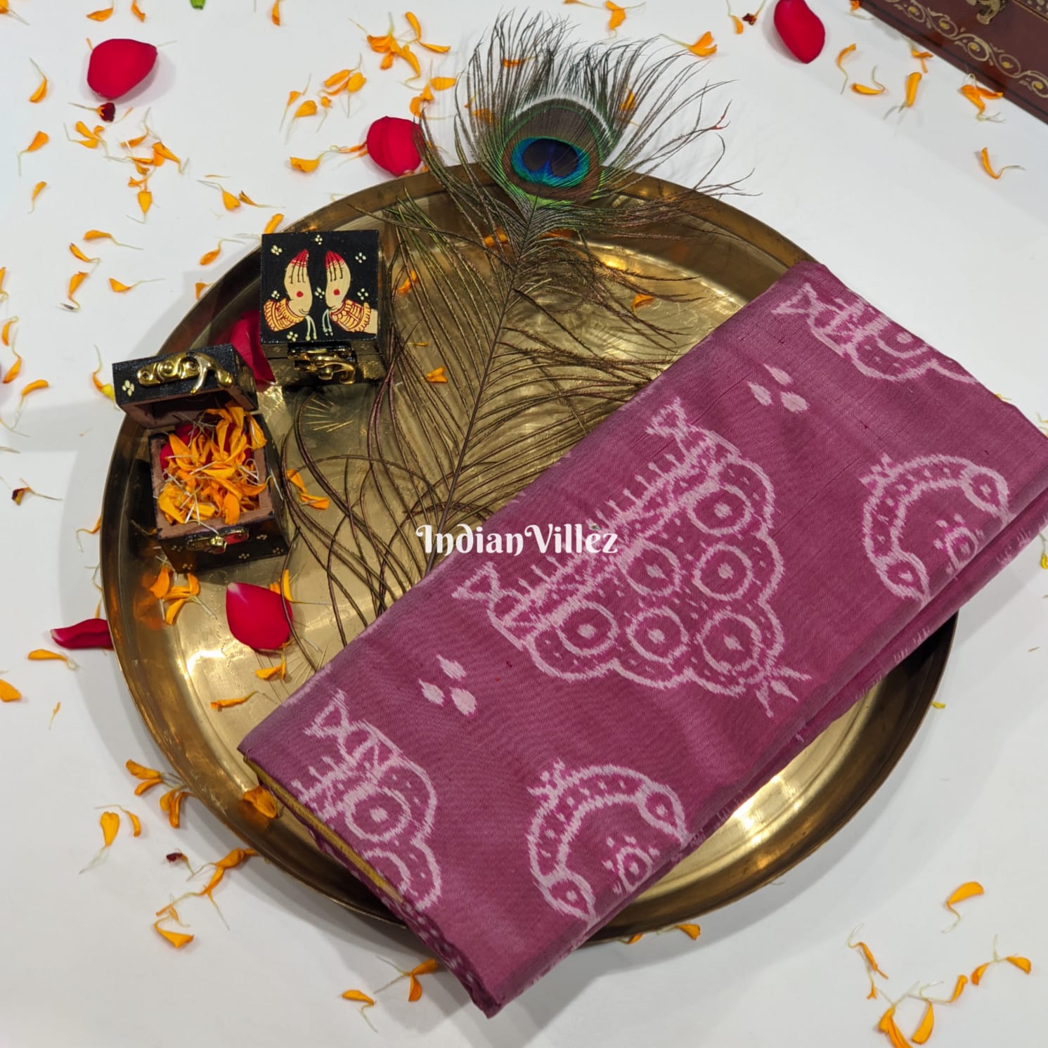 Lavender Pink Natural Dyed Sambalpuri Ikat Silk Saree