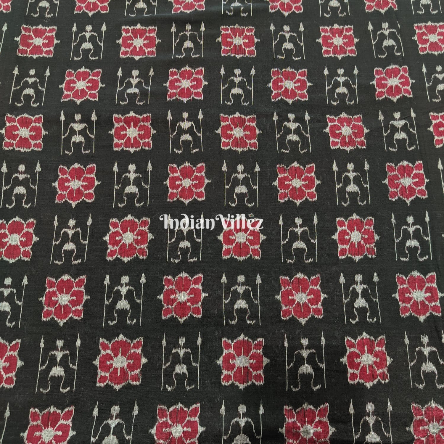 Black Flower Trial Theme Sambalpuri Cotton Dress Material