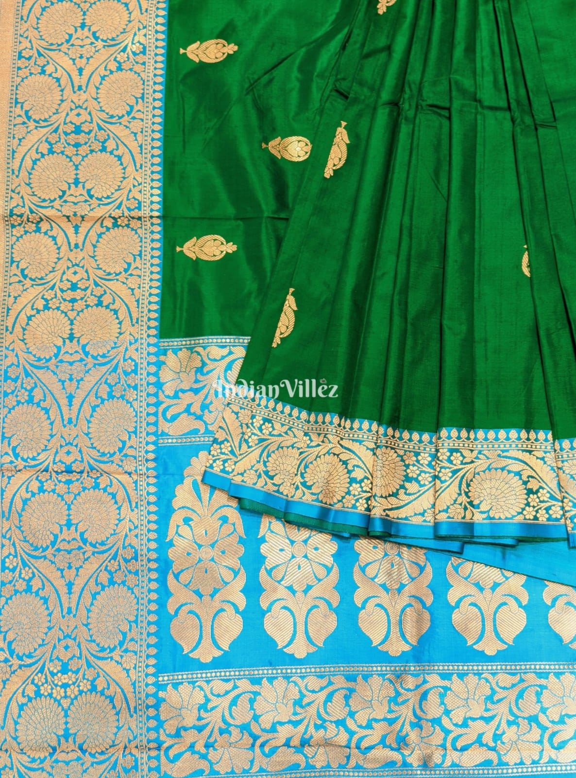 Bottle Green Banarasi Katan Silk Saree