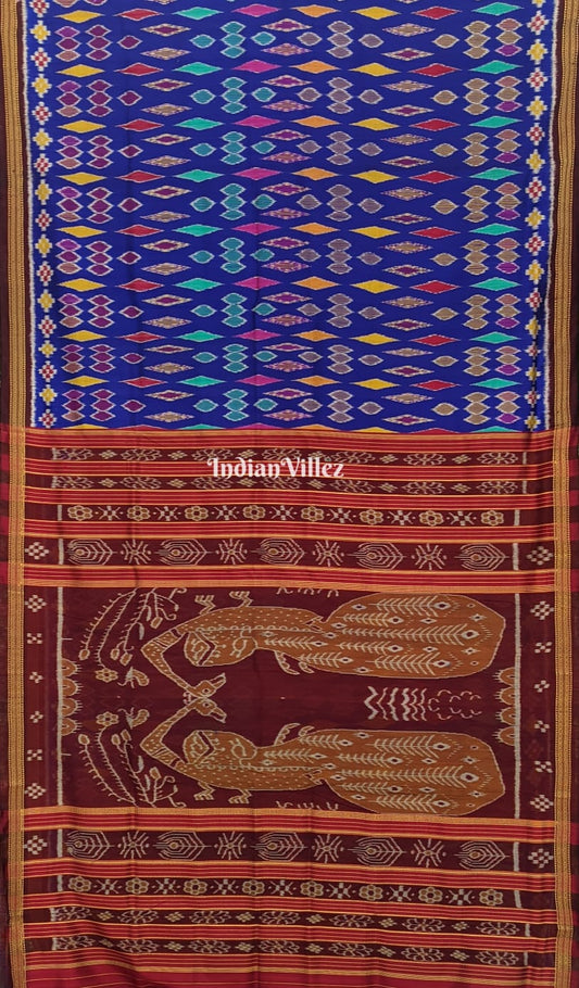 Multi Color Blue Base Odisha Ikat Khandua Silk saree
