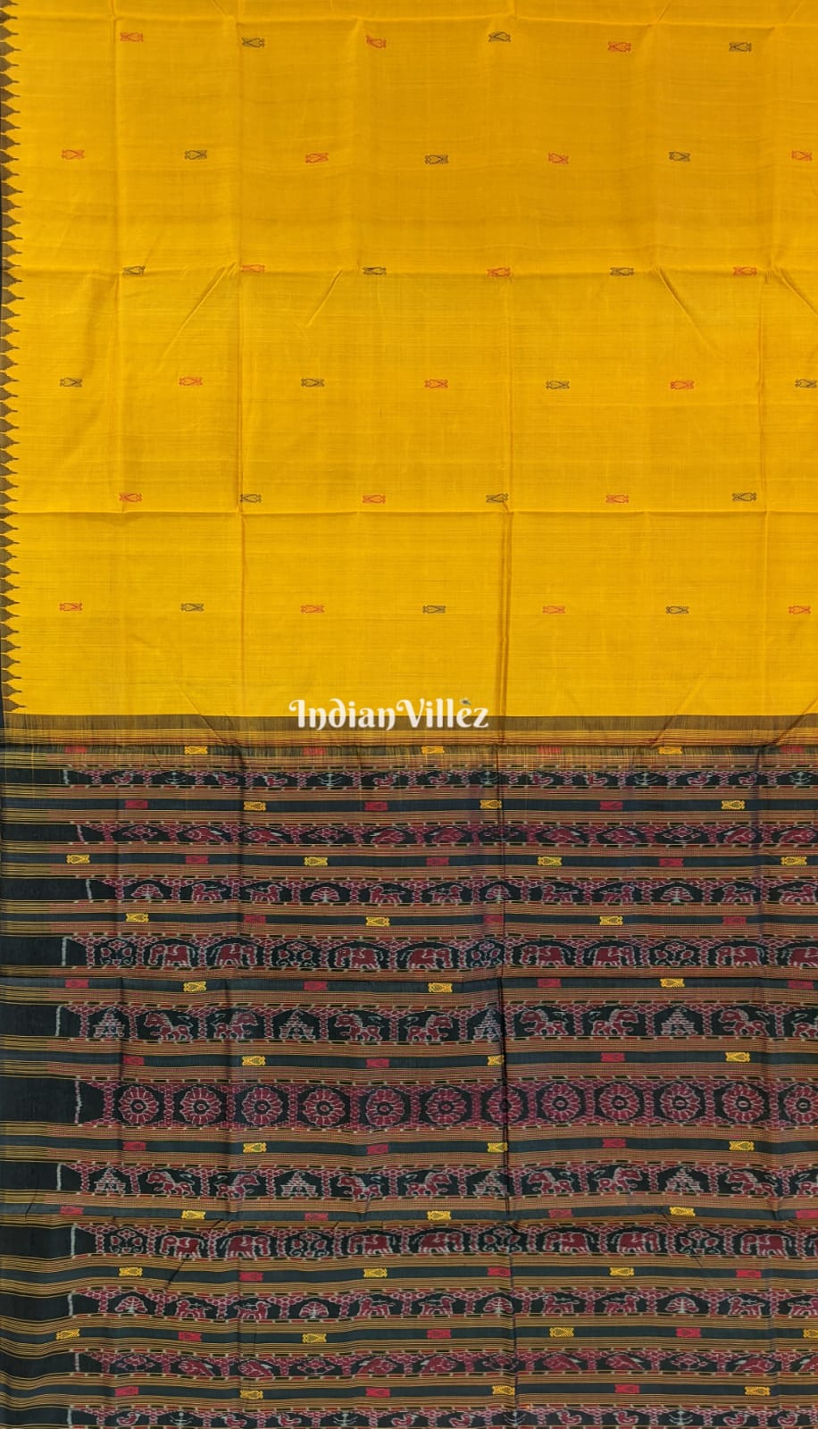 Yellow with Brown Kumbha Bomkai Sambalpuri Silk Saree