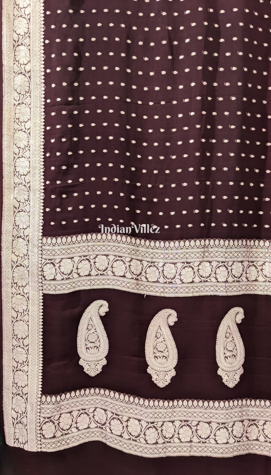 Chocolate Brown Khaddi Chiffon Banarasi Handloom Saree