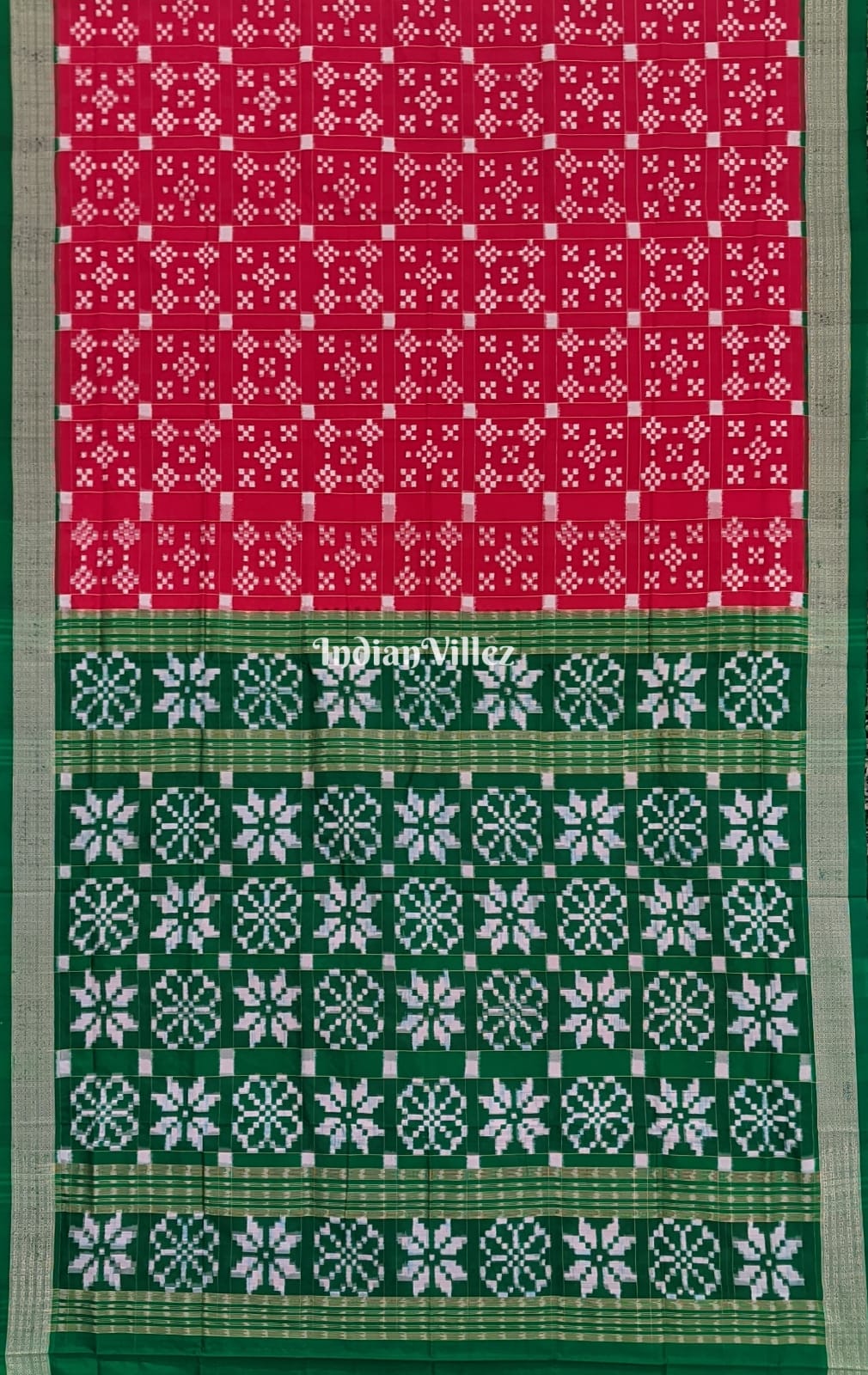 Red Green Body Pasapali Sambalpuri Silk Saree
