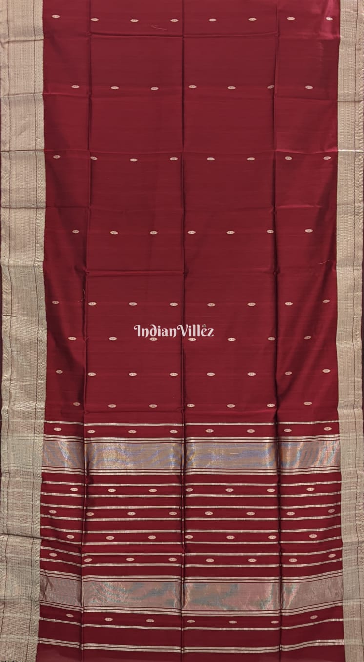 Dark Maroon Maheshwari Handloom Cotton* Silk Saree