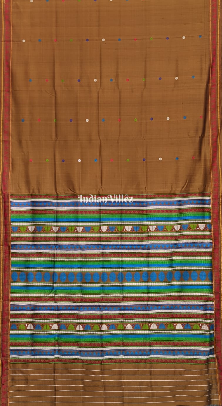Cinnamon Brown Odisha Handloom Dongria Silk Saree