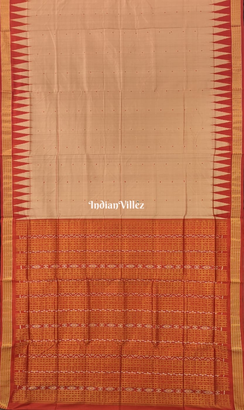 Orange and Beige Bomkai Sambalpuri Ikat Silk Saree with Patli Design