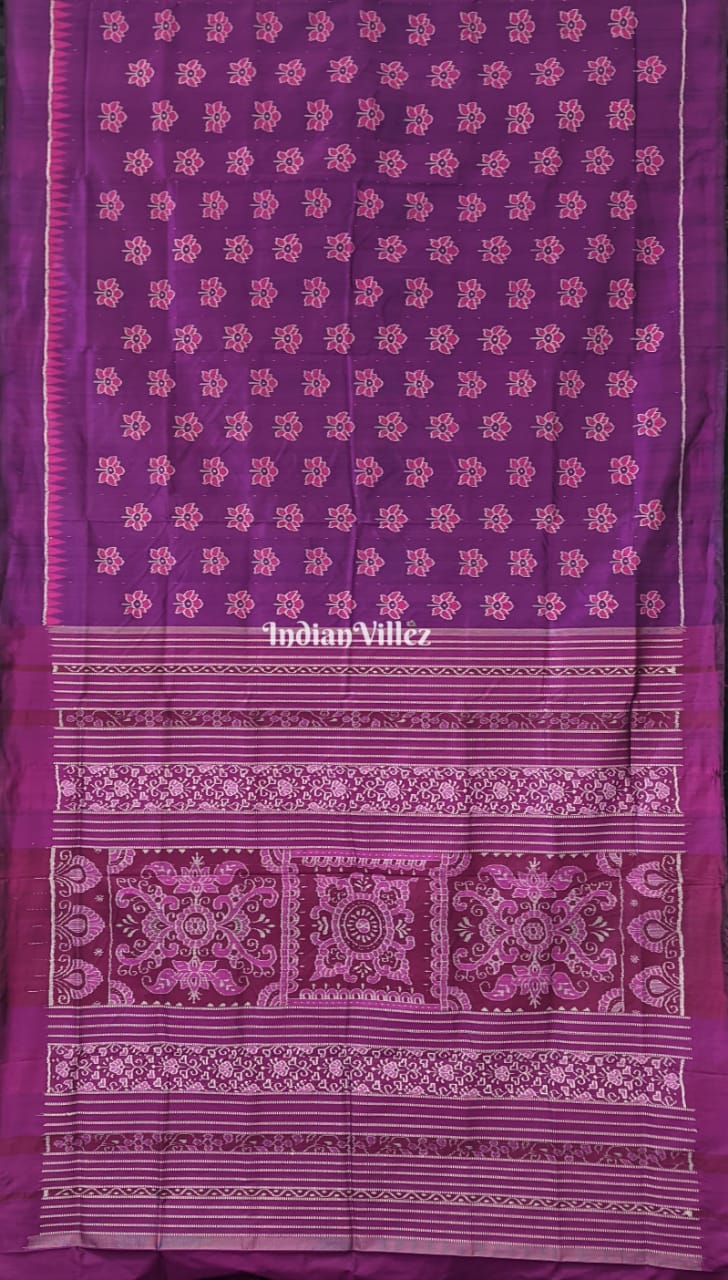 Magenta Lotus Design Contemporary Sambalpuri Silk Saree