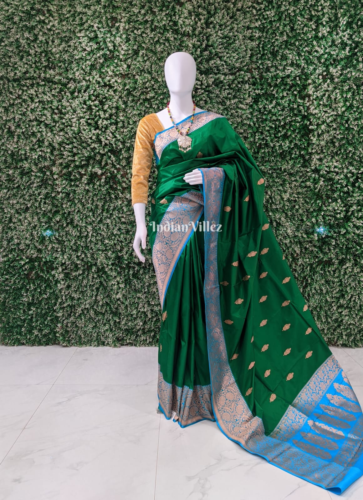 Bottle Green Banarasi Katan Silk Saree