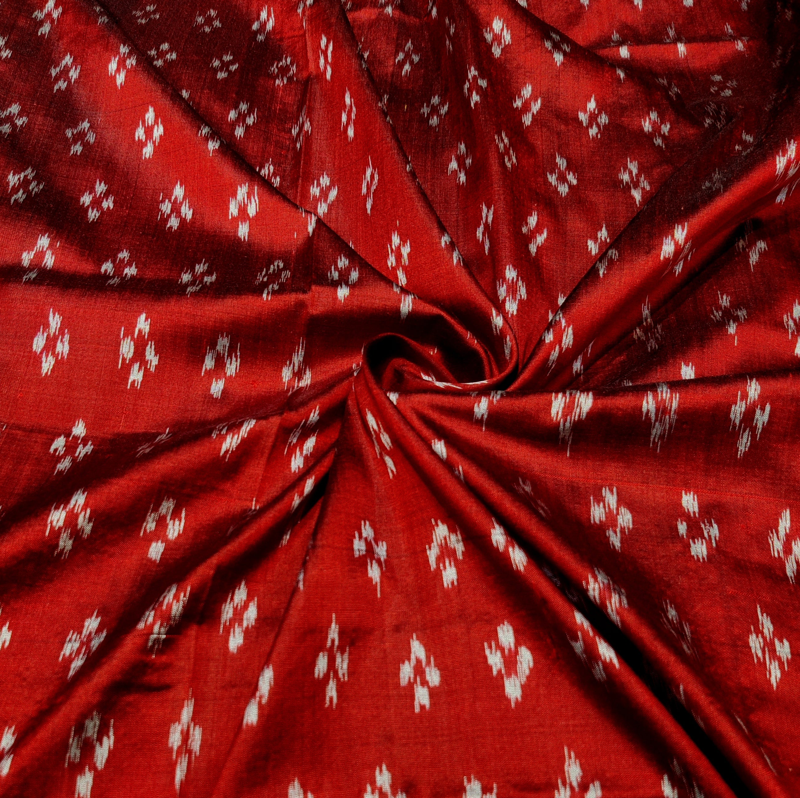 Maroon with White Booti Silk Ikat Handloom Fabric - IndianVillèz
