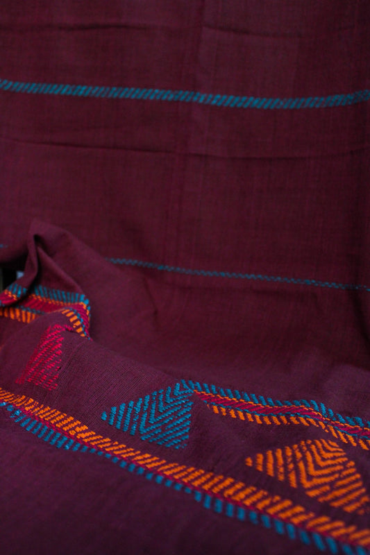 Maroon Dongaria Cotton Handloom Stole - IndianVillèz
