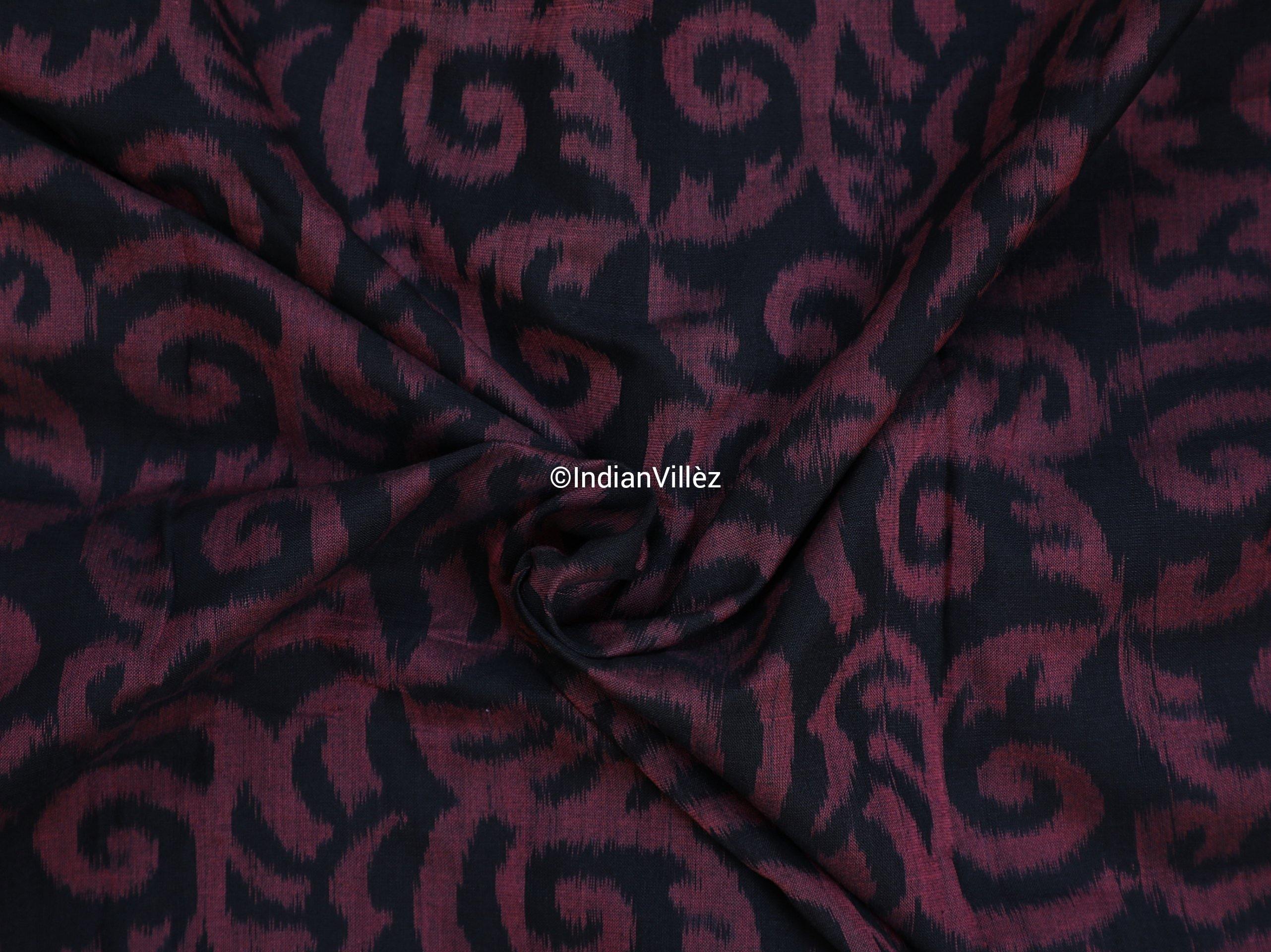 Black and Violet Spiral Motif Cotton Ikat Handloom Fabric - IndianVillèz