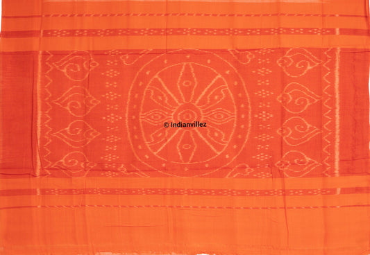 Orange Kargil Kumbha Cotton Ikat Handloom Cotton Saree - Indianvillez