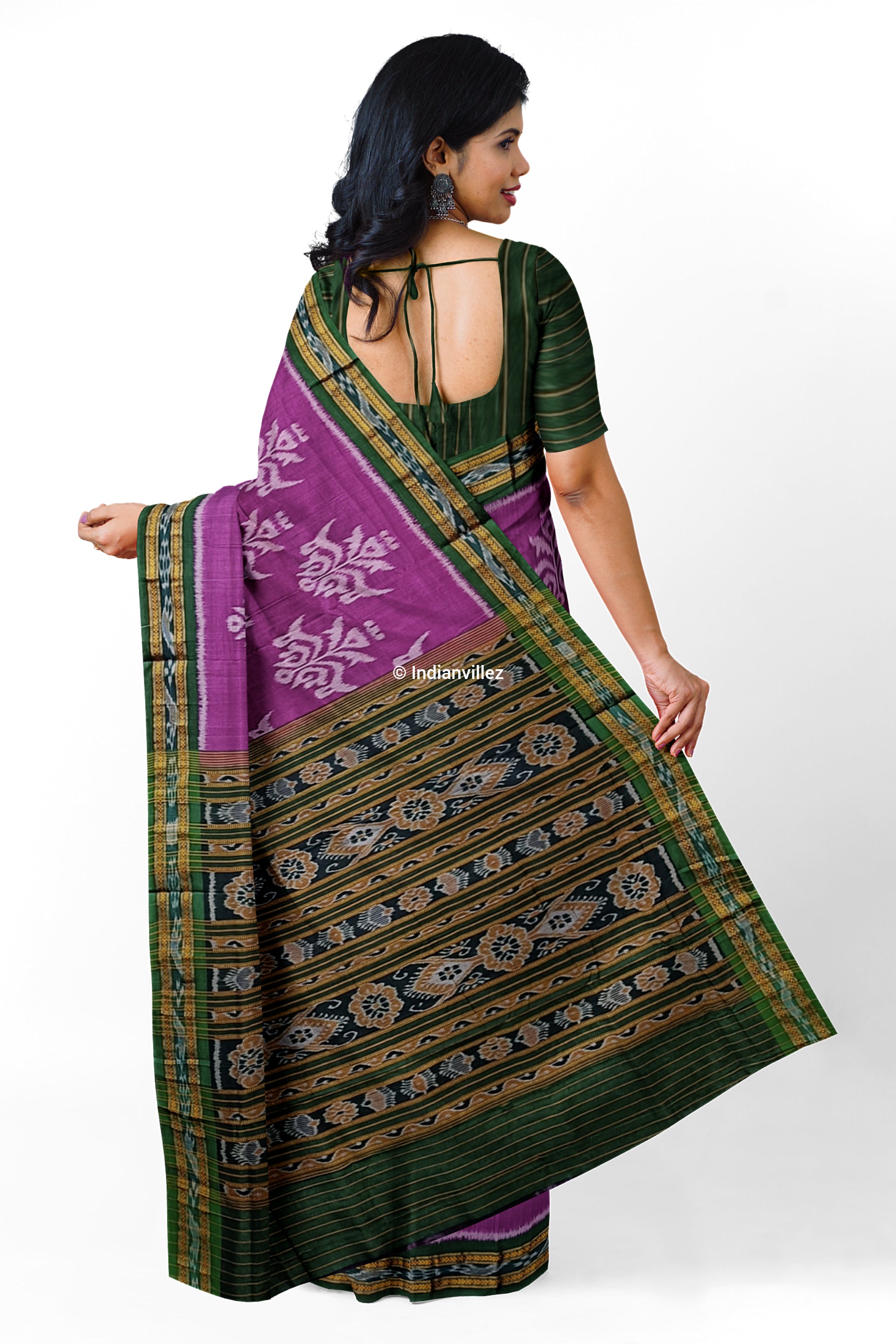 Purple Parijat Flower Sambalpuri Cotton Sare