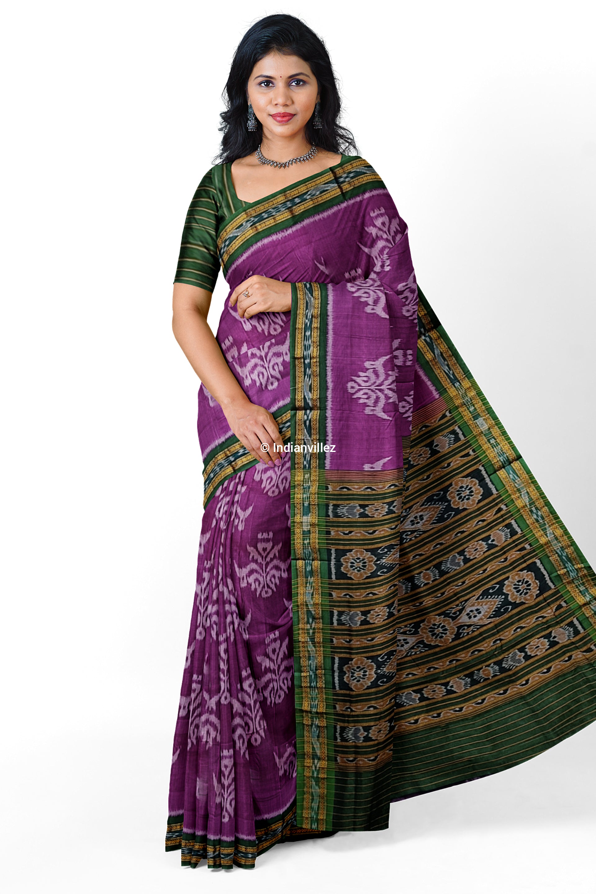 Purple Parijat Flower Sambalpuri Cotton Sare