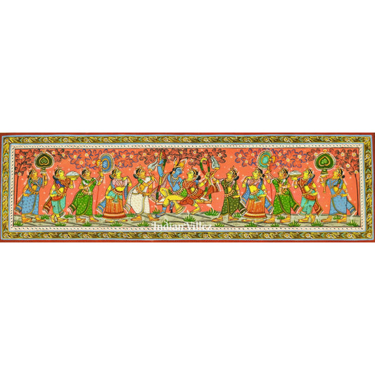 Radha Krishna Theme Odisha Pattachitra Painting (12*40 Inch )