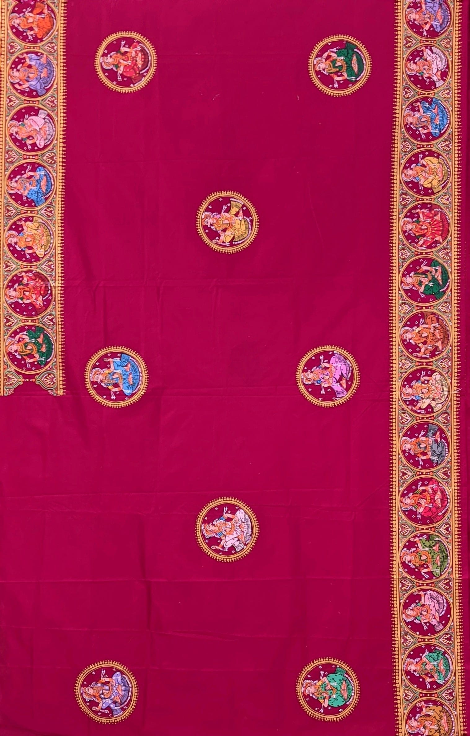 Barbie Pink Kandarpa Ratha Chariot Pattachitra on Kanjivaram Silk Saree