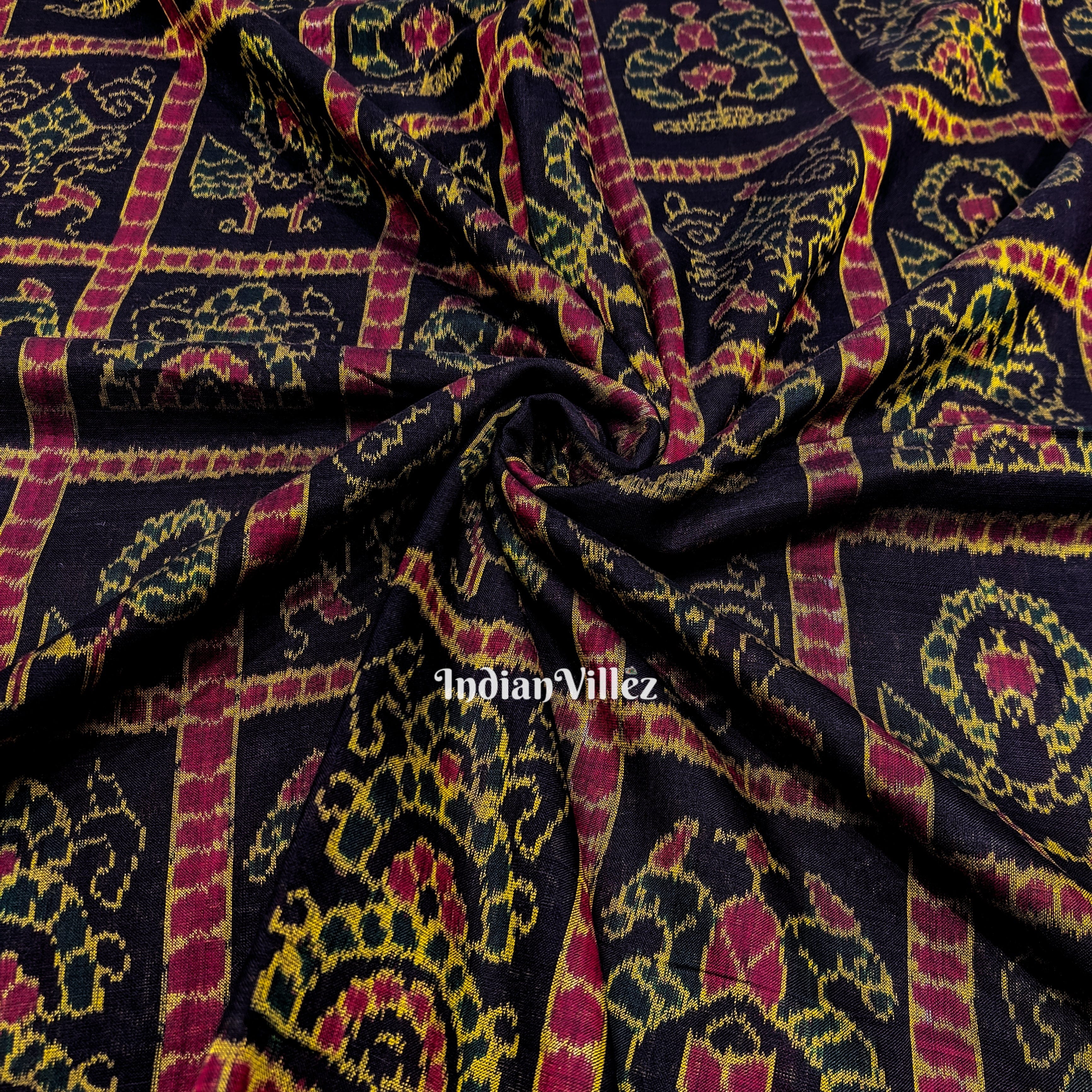 Black Seven Kothi Odisha Handloom Cotton Ikat Fabric