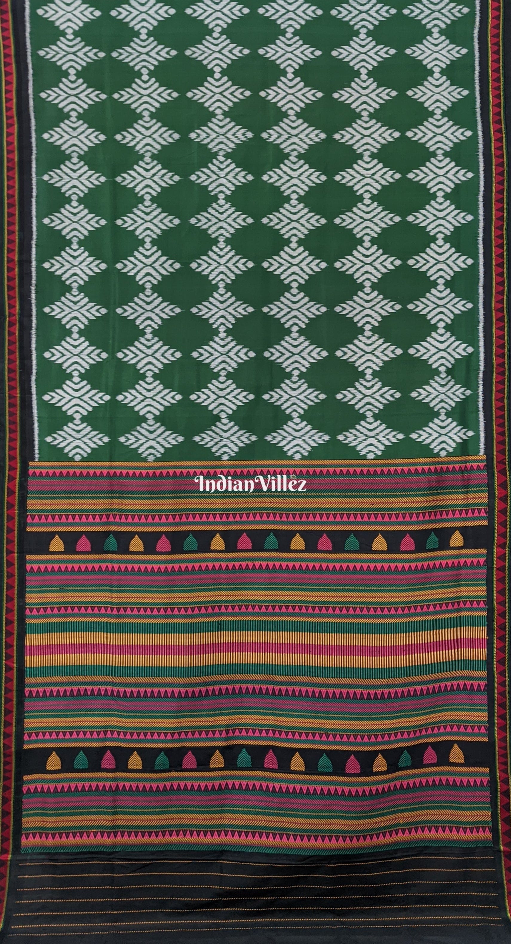 Green Jhoti with Dongria Border and Pallu Odisha Handloom Silk Saree