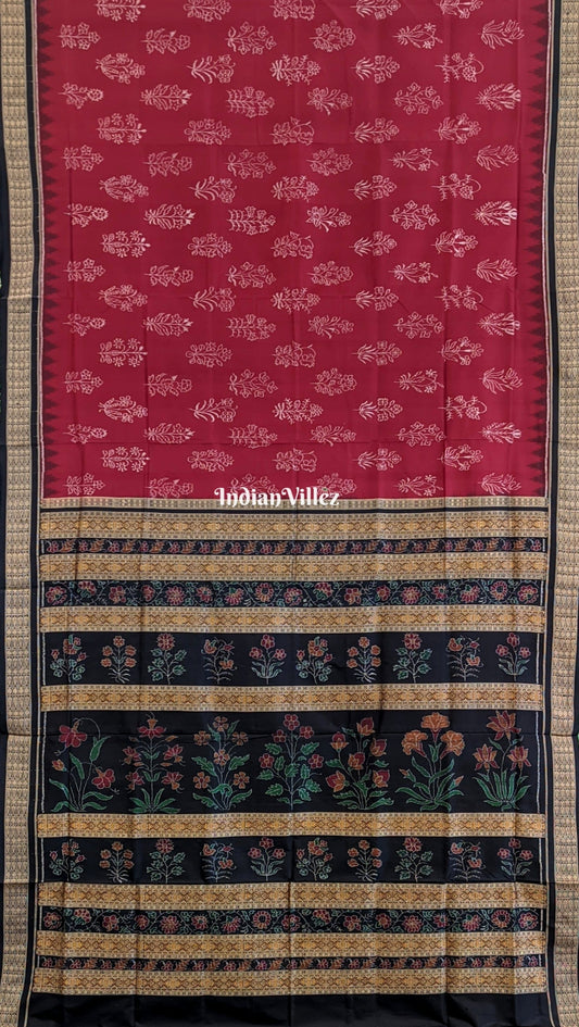 Maroon Sambalpuri Natural Dyed Silk Saree by National Award Winner Weaver