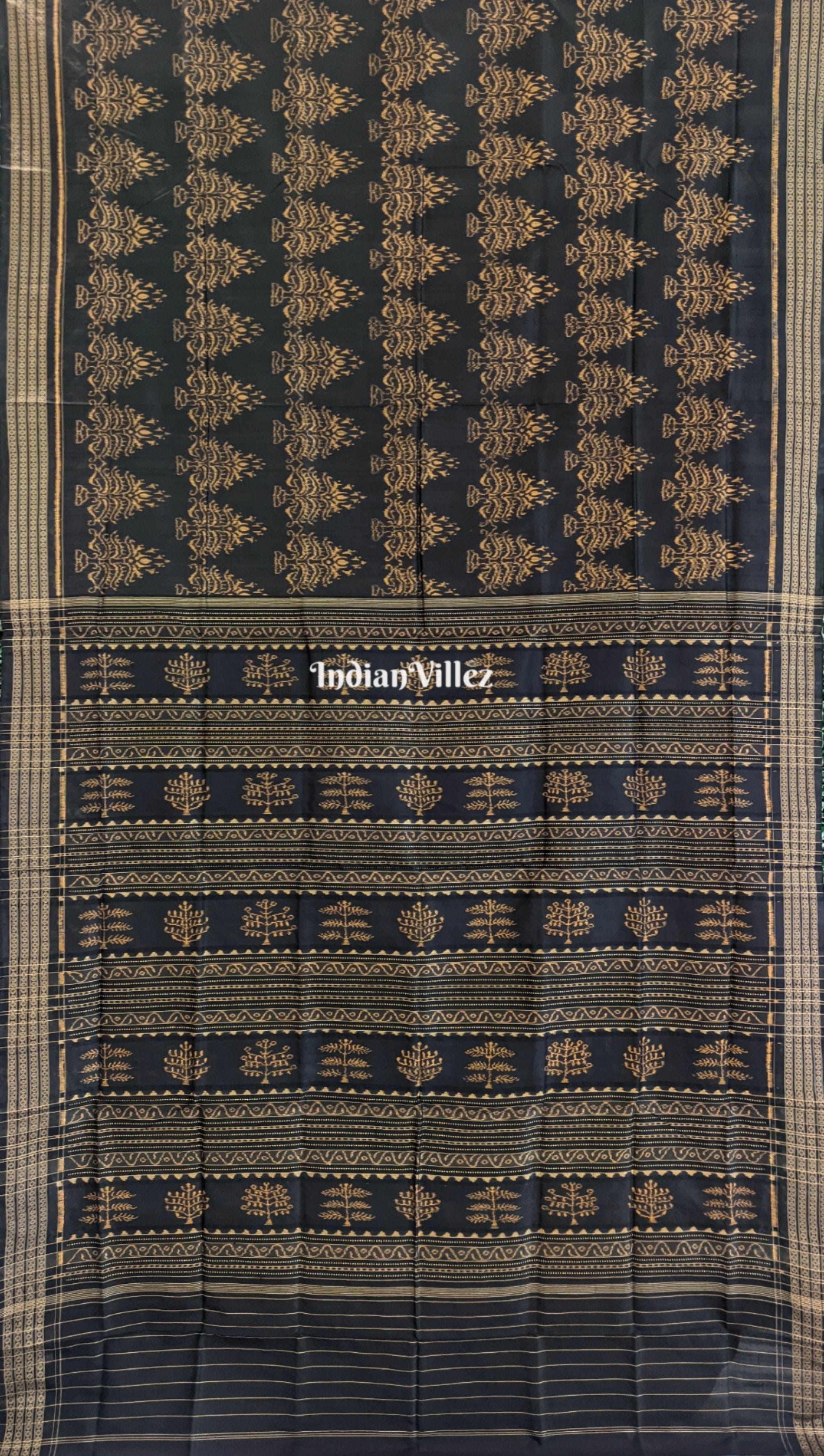 Black Odisha Handloom Sambalpuri Ikat Natural Dyed Silk Saree