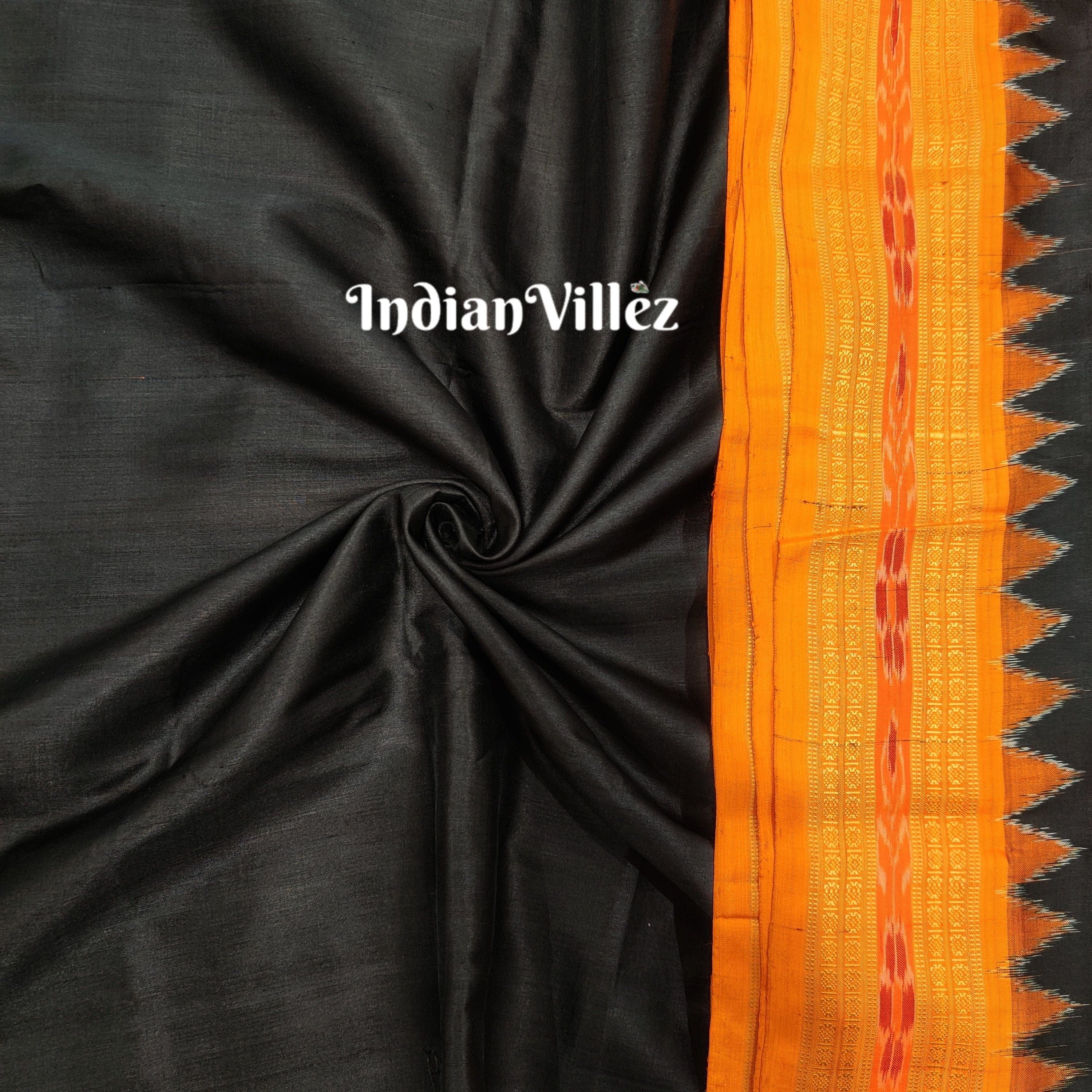 Black Yellow Sambalpuri Silk Ikat Blouse Fabric