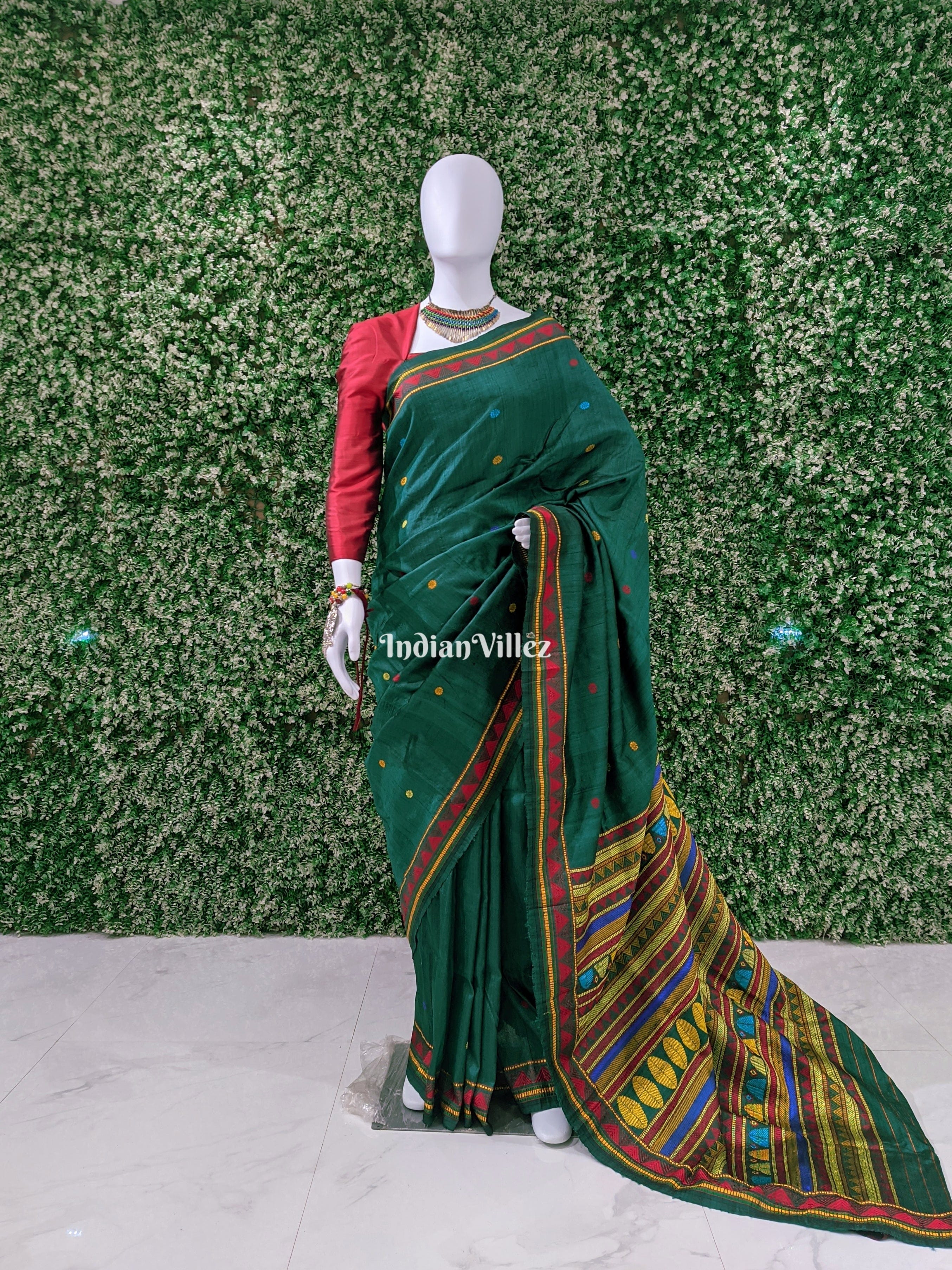 Rama Green Odisha Handloom Dongria Silk Saree