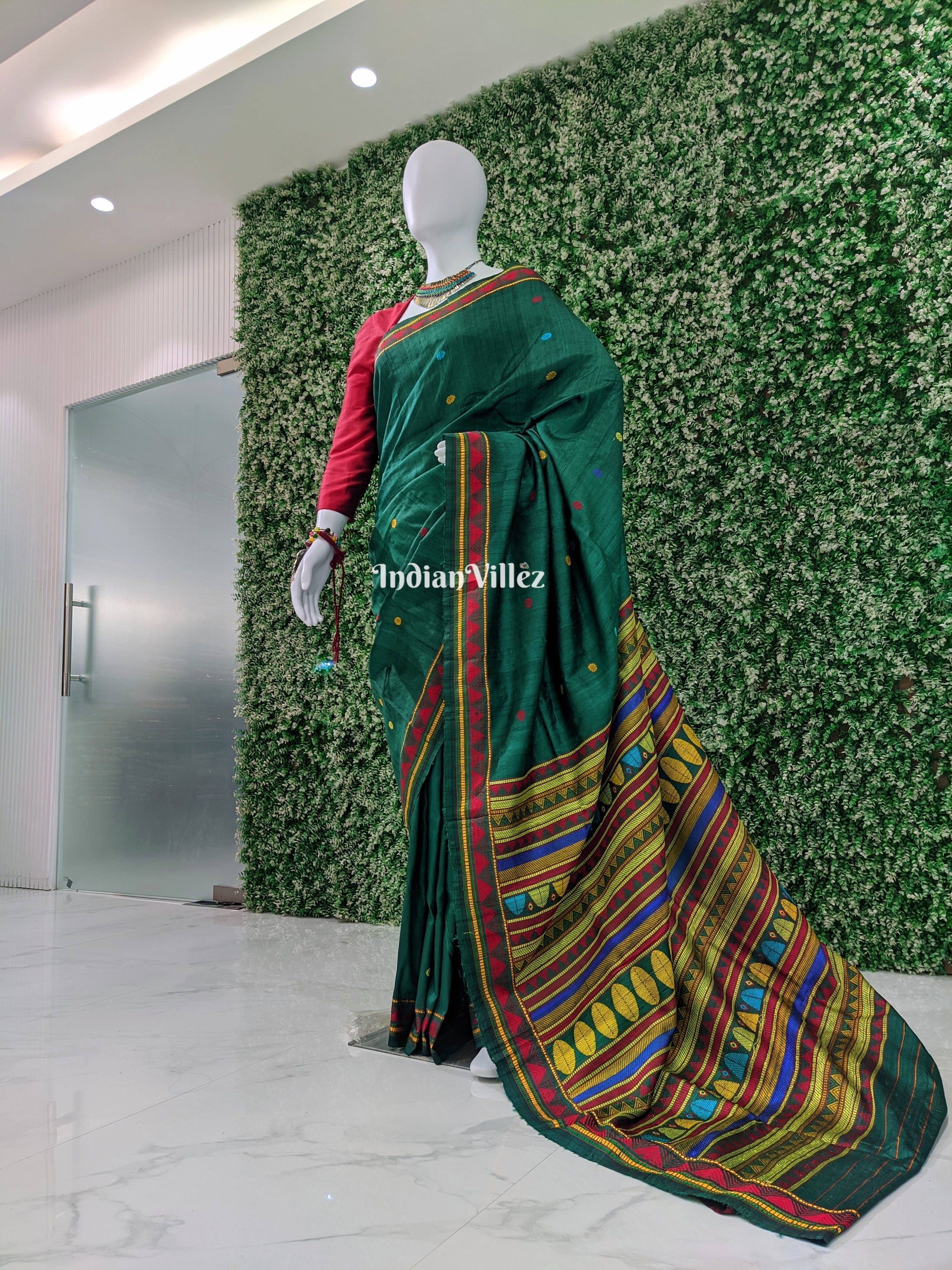 Rama Green Odisha Handloom Dongria Silk Saree
