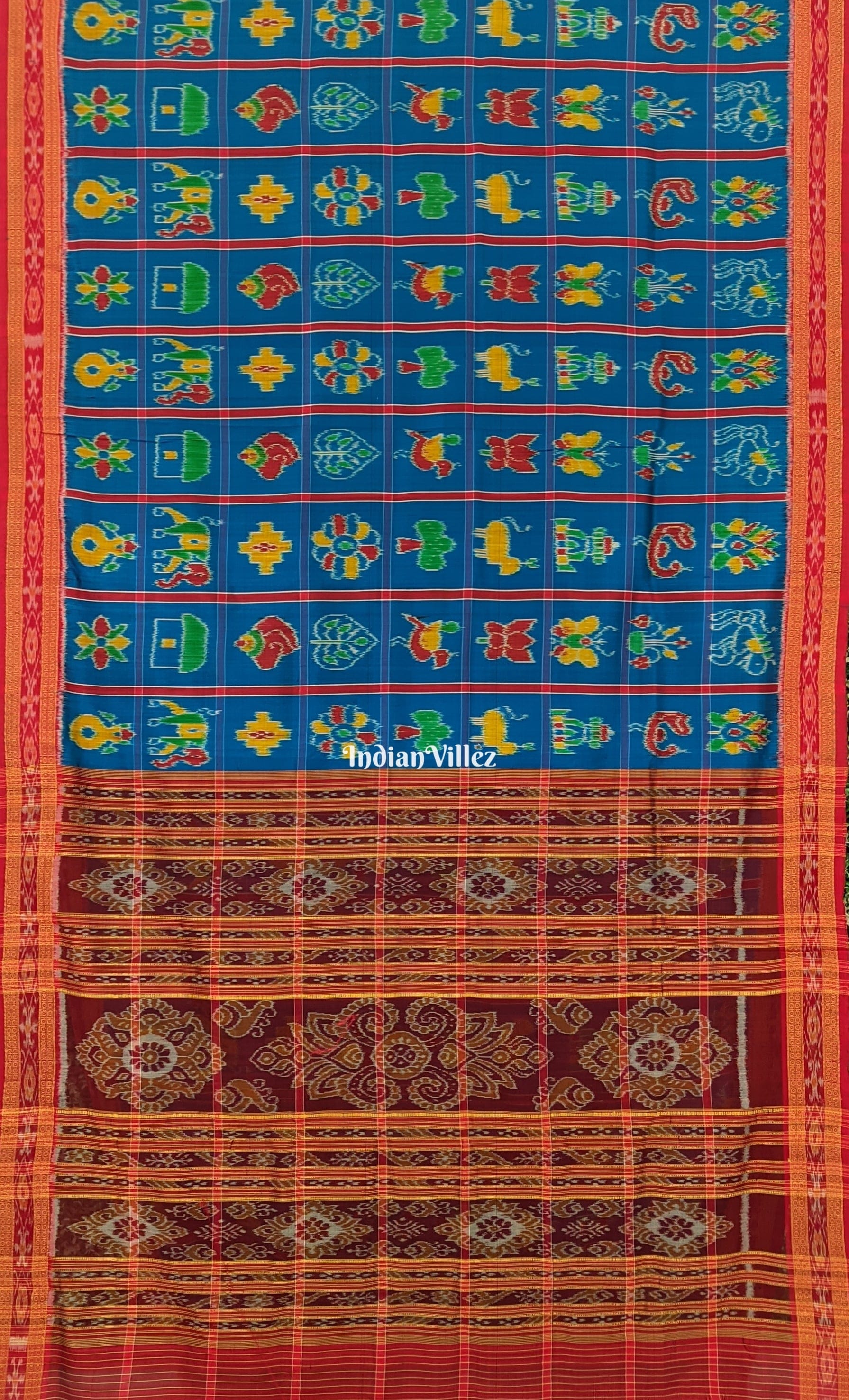 Azure Blue Nabakothi Khandua Silk Pata Saree