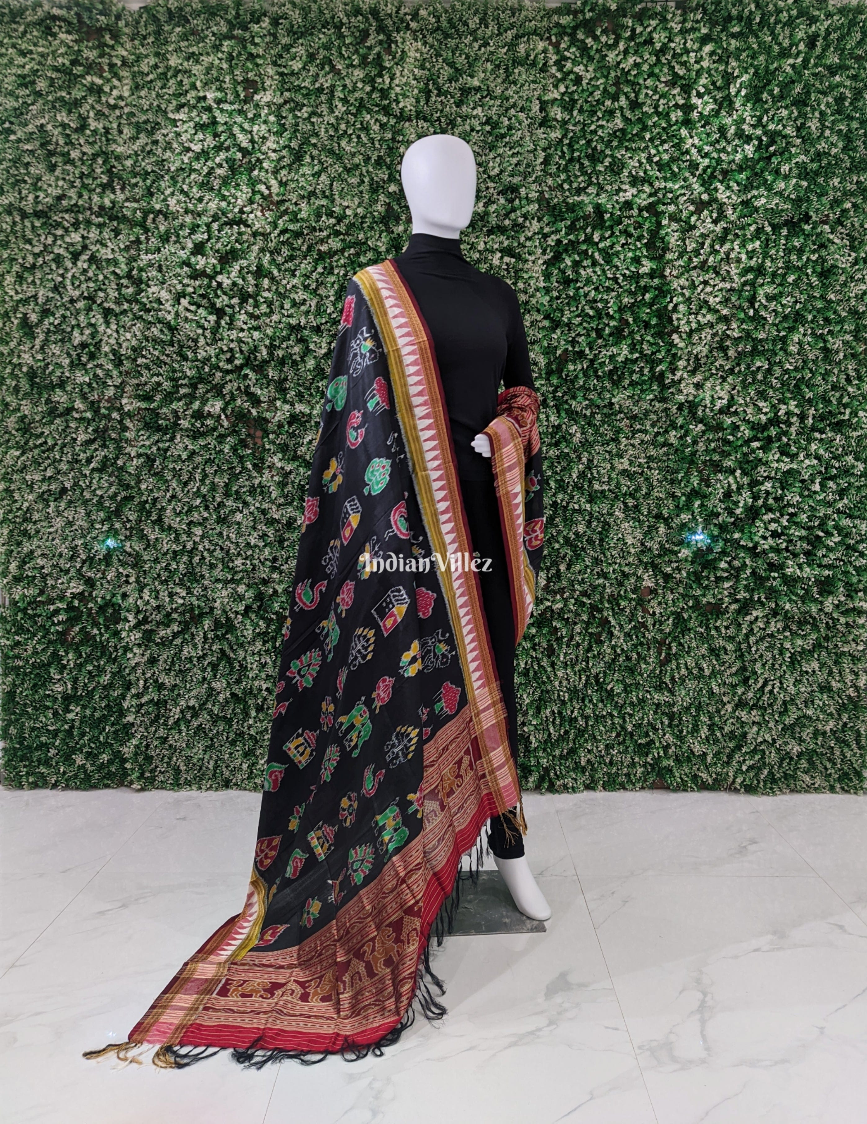 Black Nabakothi Odisha Handloom Silk Dupatta