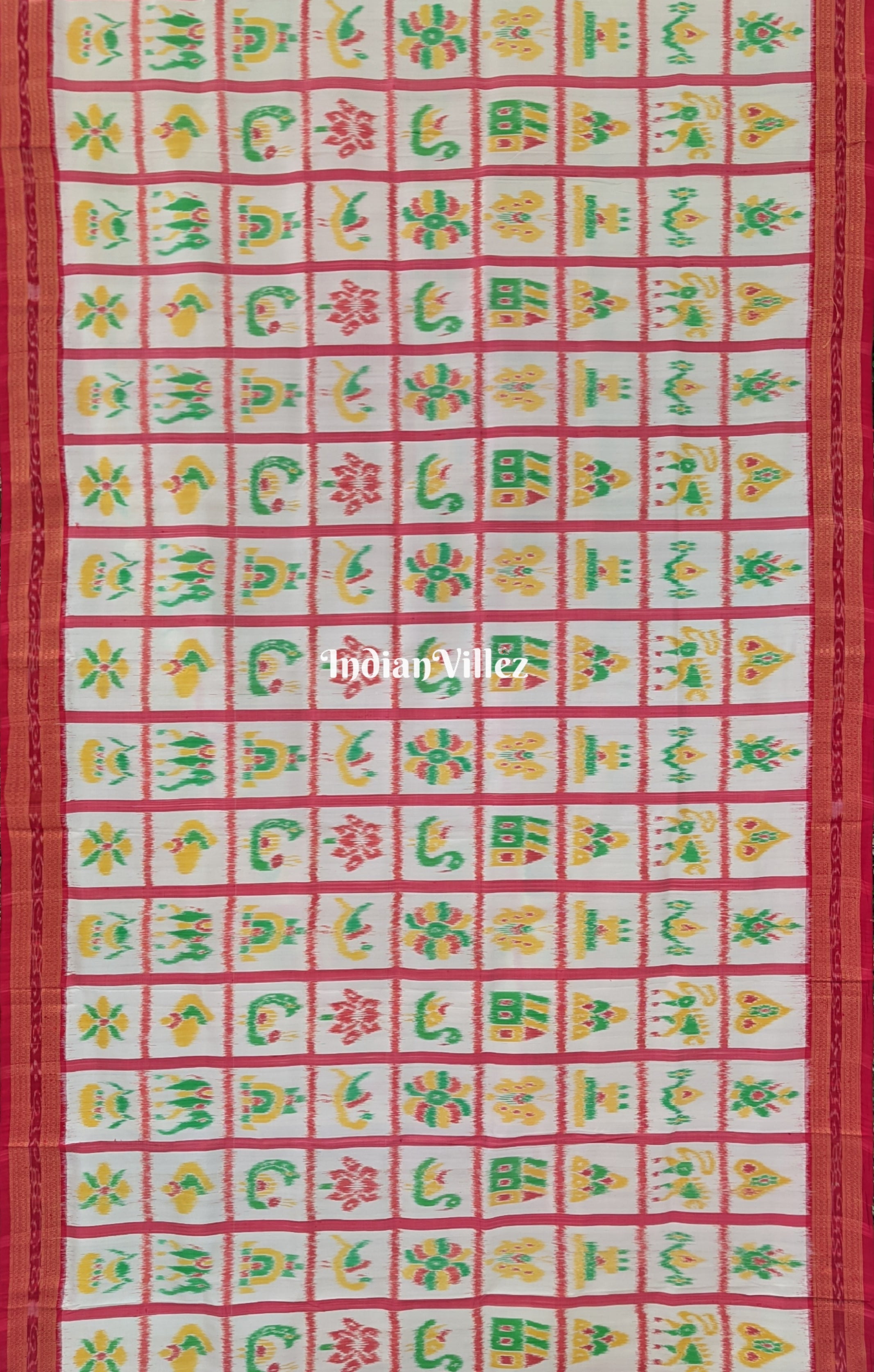 White with Red Border Nabakothi Khandua Silk Saree (Nartaki Aanchal)