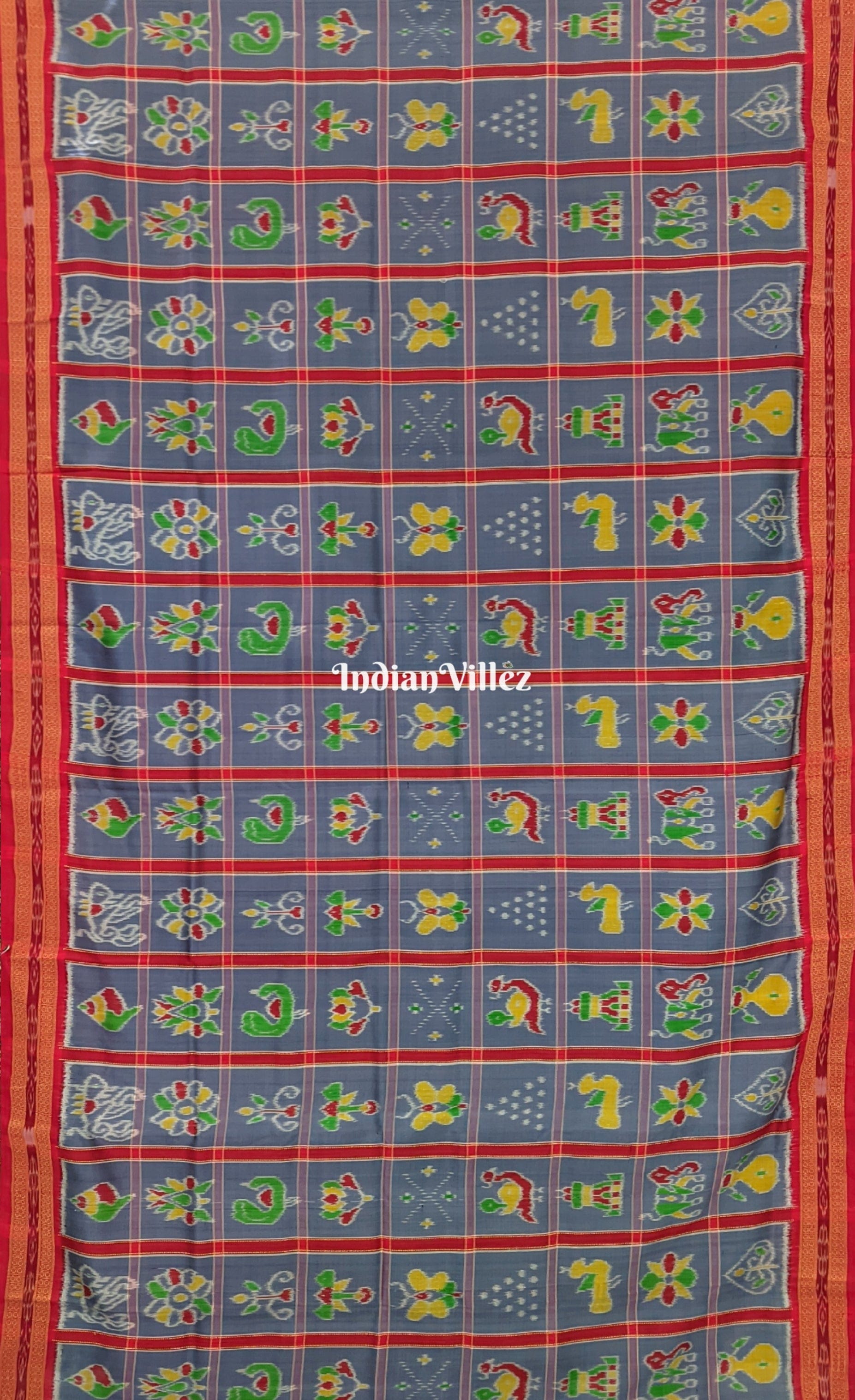 Bluish Grey Nabakothi Khandua Silk Patta Saree