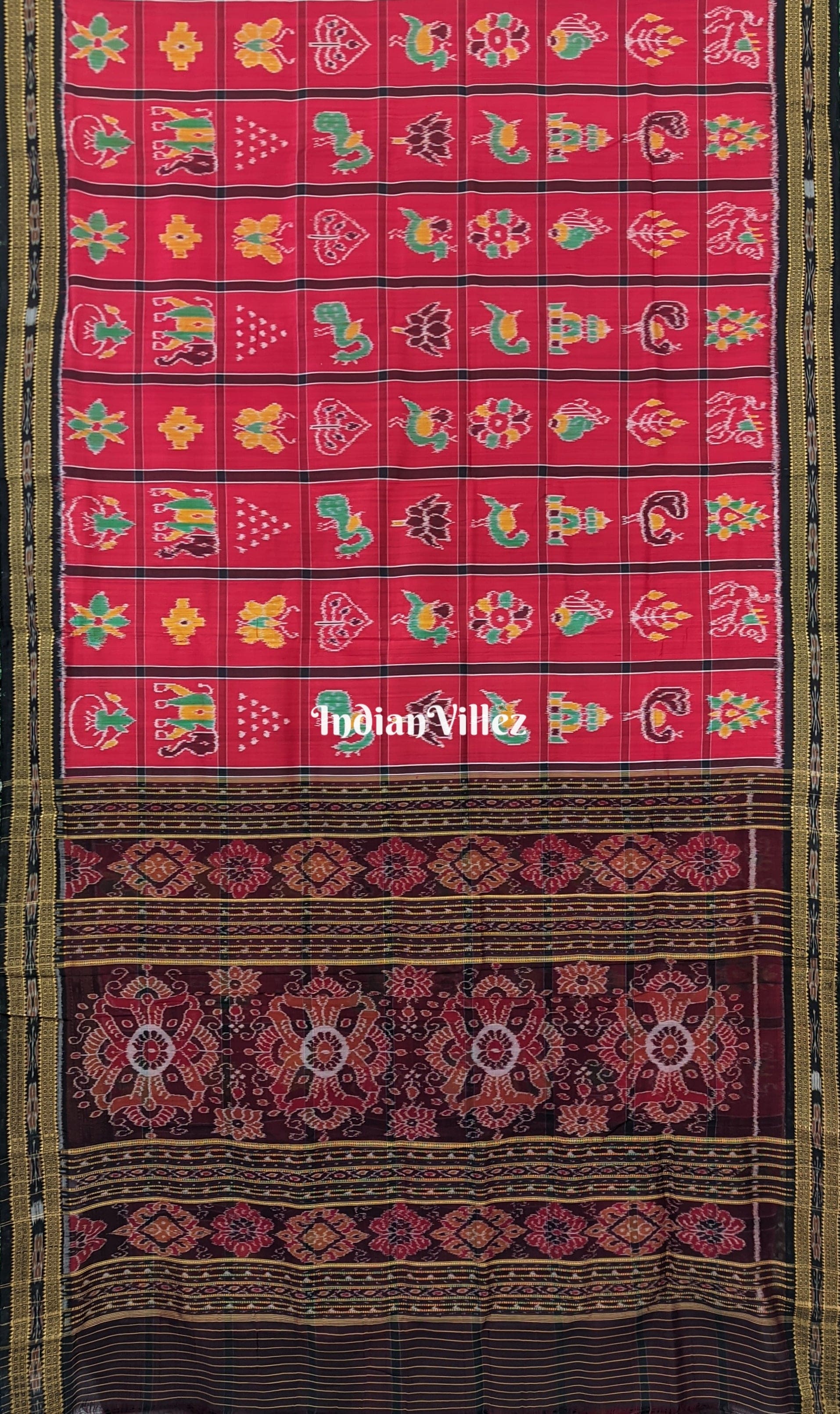 Red Nabakothi Khandua Ikat Odisha Handloom Silk Saree