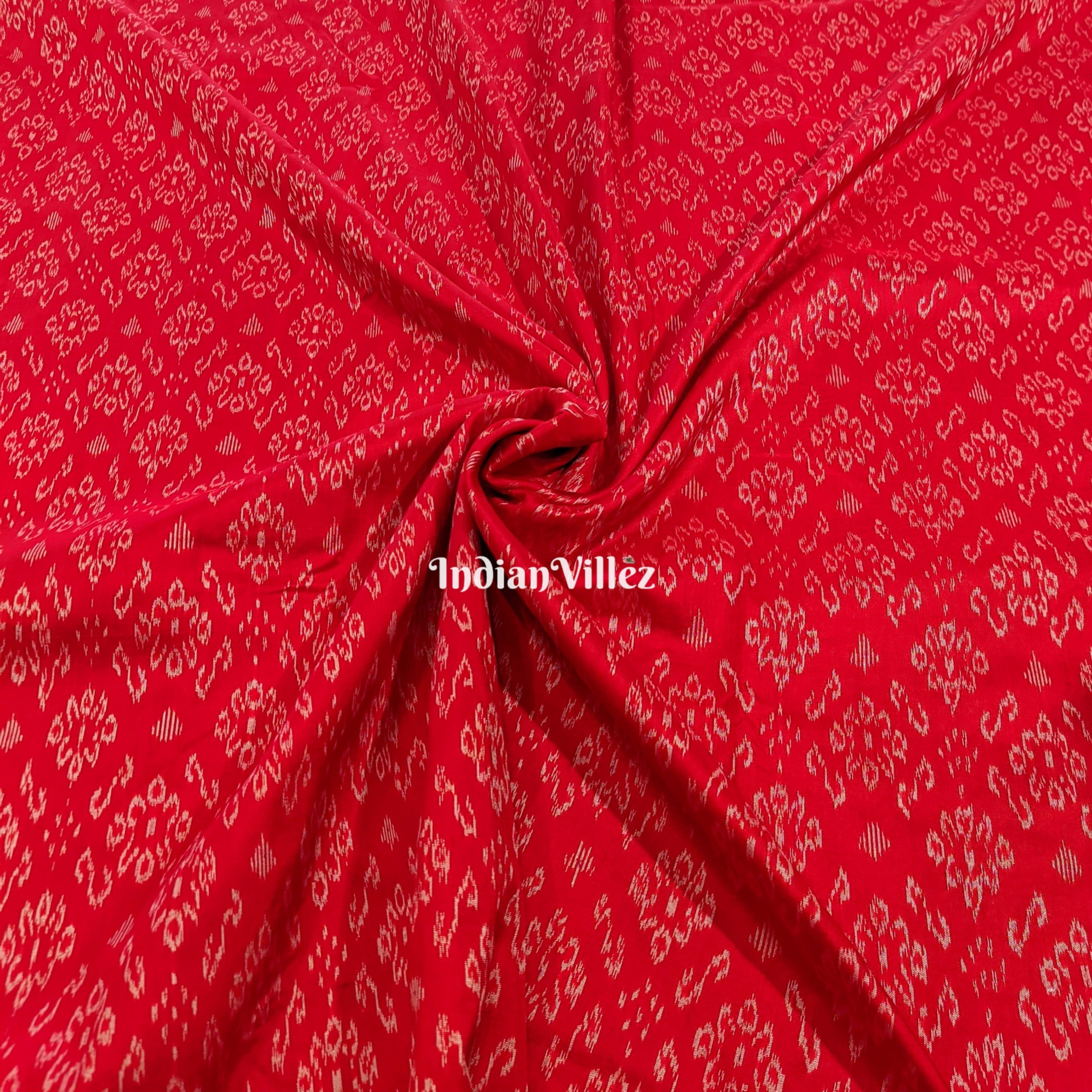 Red with White Motif Odisha Handloom Ikat Silk Fabric