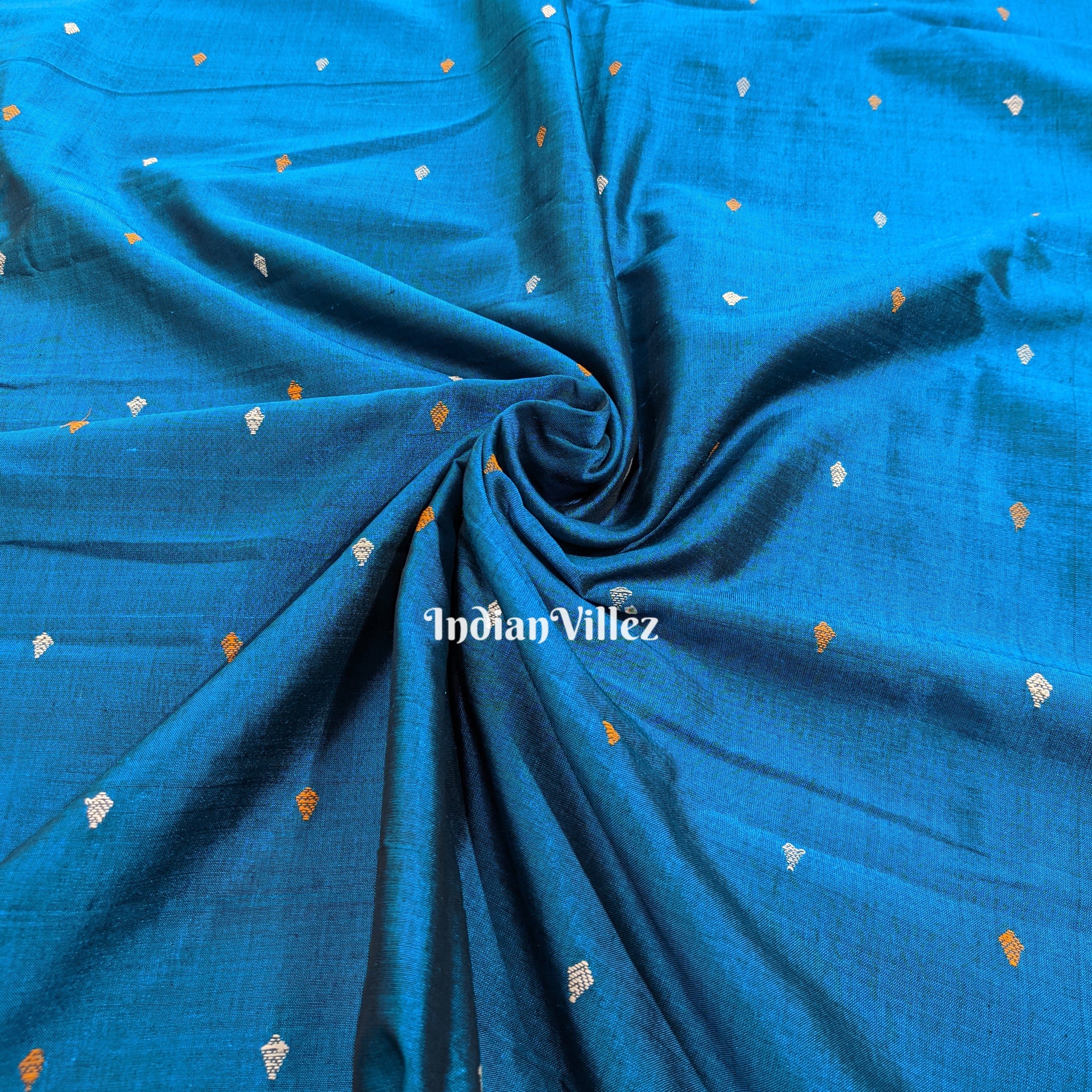 Sky Blue Odisha Handloom Bomkai Ikat Silk Cotton Fabric