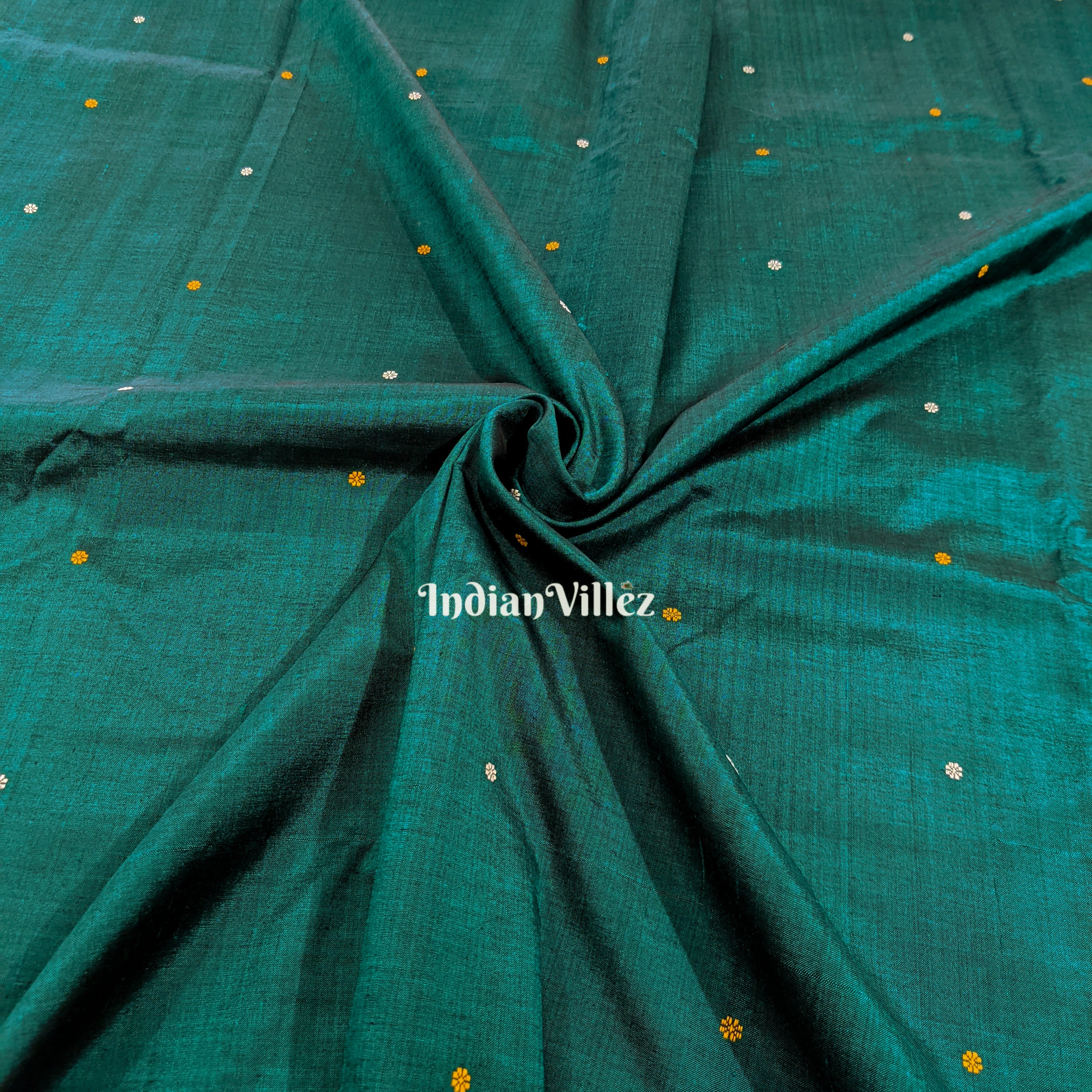 Teal Green Bomkai Ikat Silk Cotton Fabric